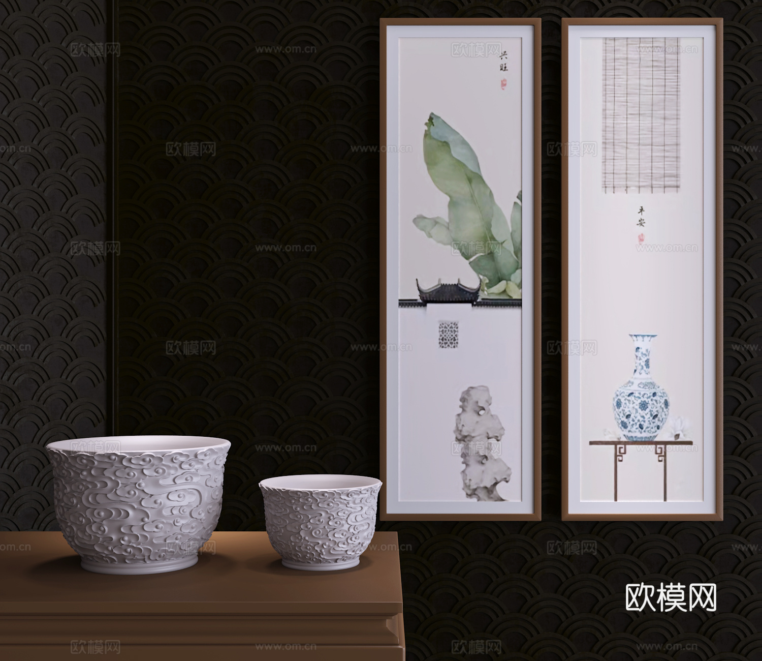 现代新中式云纹碗艺术摆件3d模型