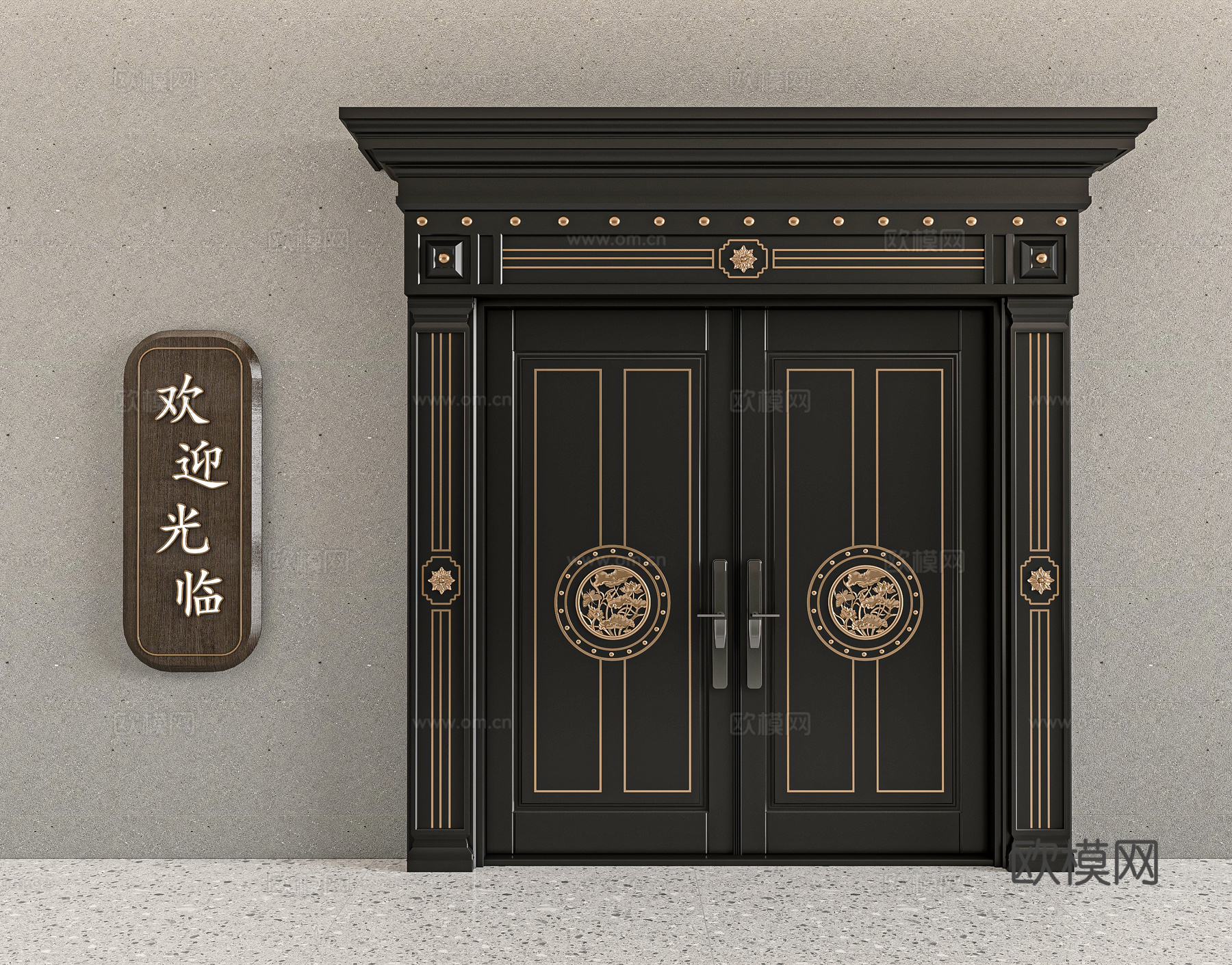 新中式别墅大门3d模型