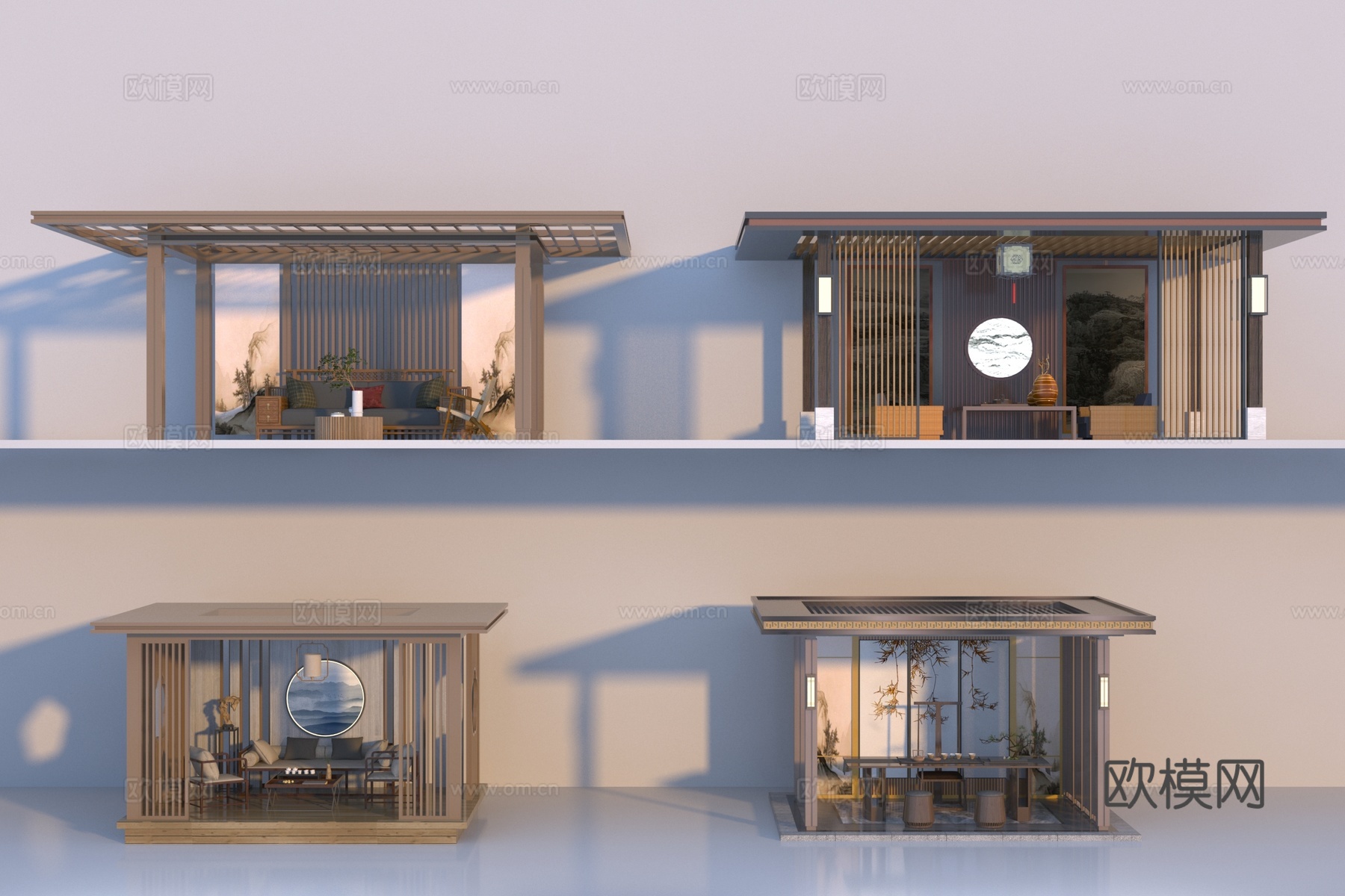 新中式景观亭子组合3d模型