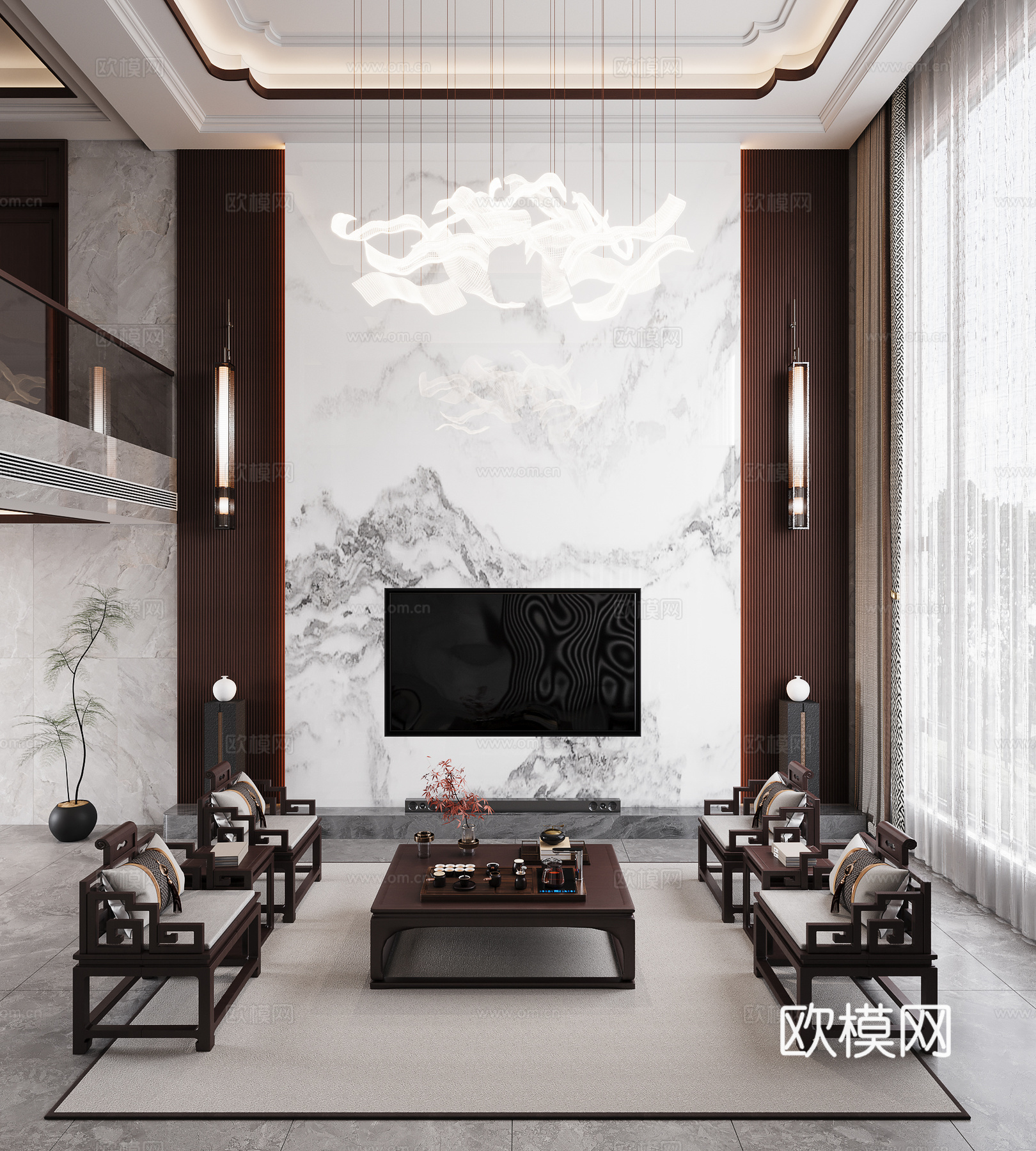 新中式别墅客厅3d模型
