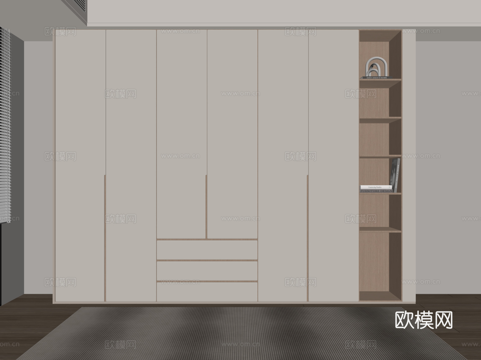 衣柜 现代奶油风极简衣柜su模型