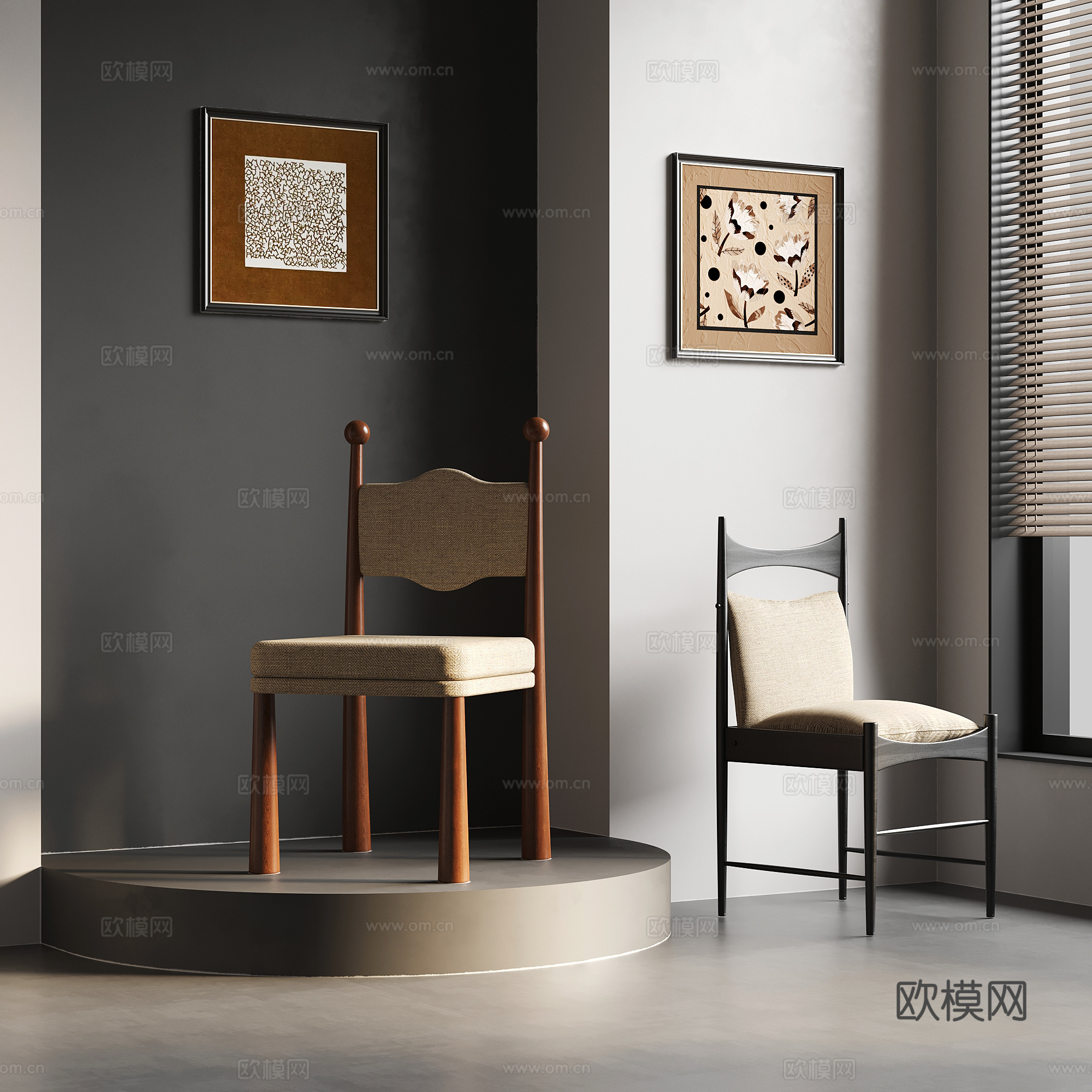 休闲椅 中古风休闲椅 装饰画3d模型