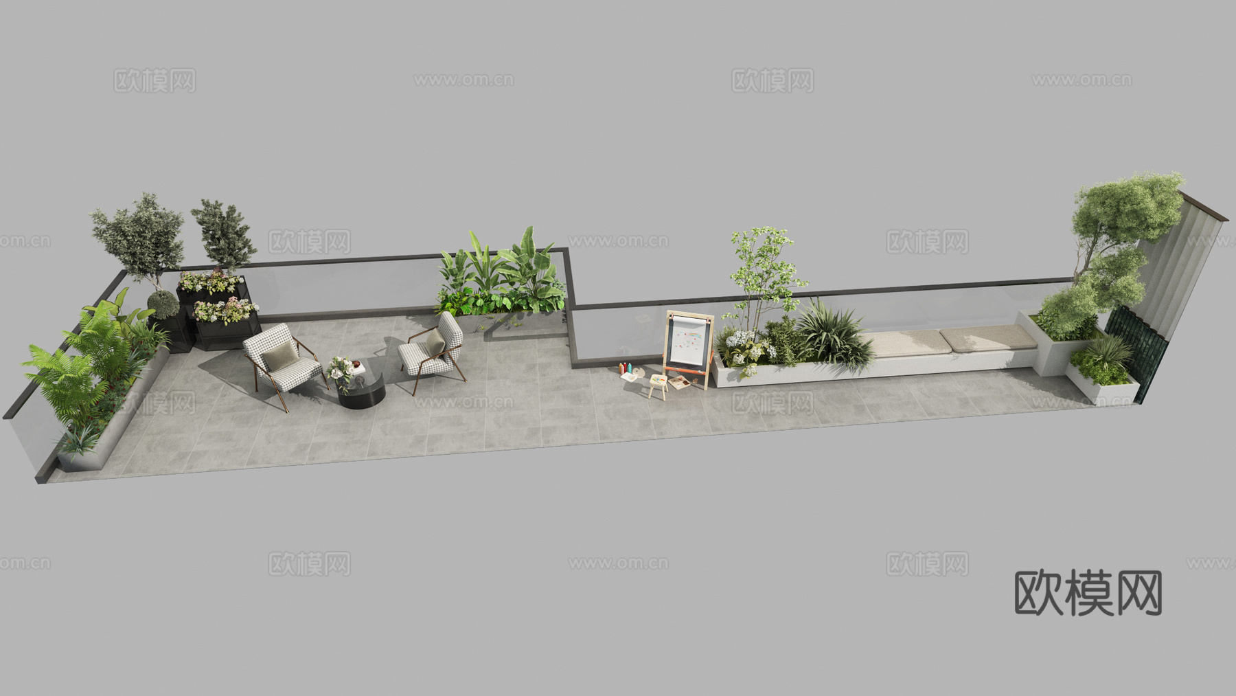 现代露台景观3d模型