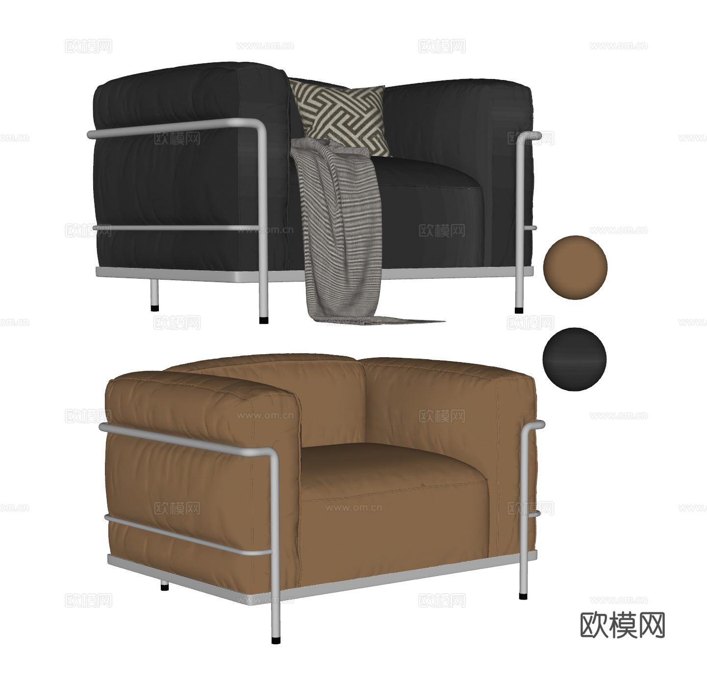 CASSINA 现代单人沙发 休闲沙发 沙发椅 皮沙发su模型
