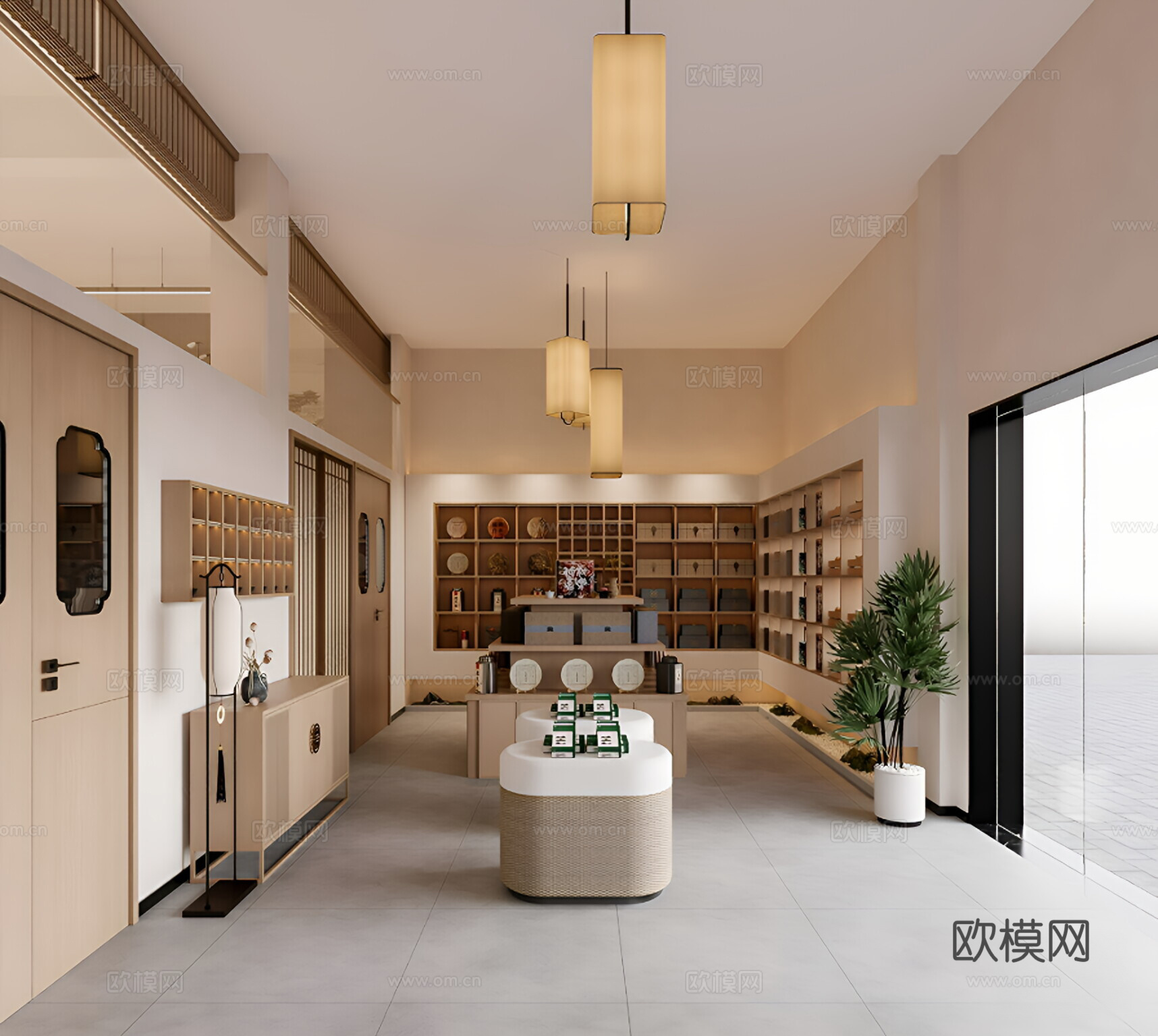 原木新中式茶叶店 特产 食品店3d模型