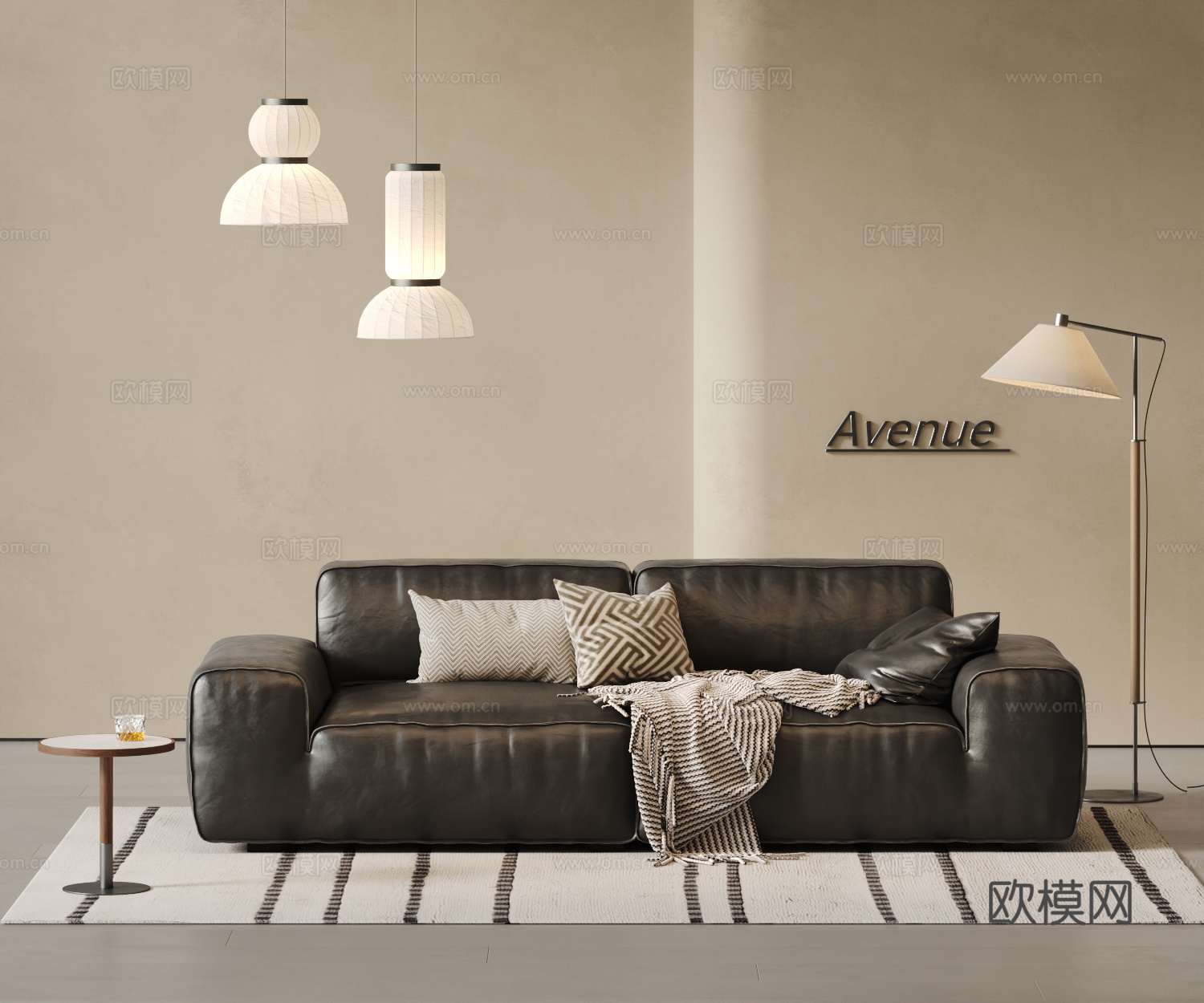 Avenue 现代双人沙发 中古风双人沙发 大黑牛沙发  皮su模型