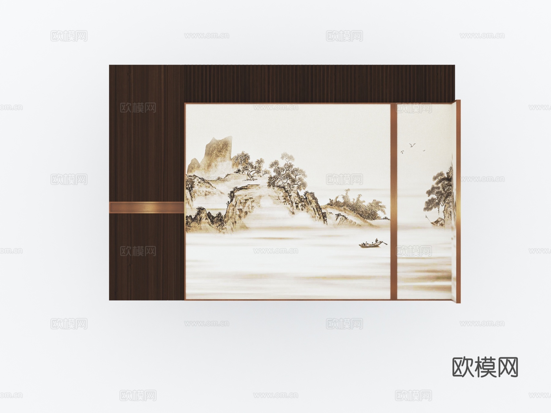 现代 新中式 客餐厅 沙发背景墙3d模型