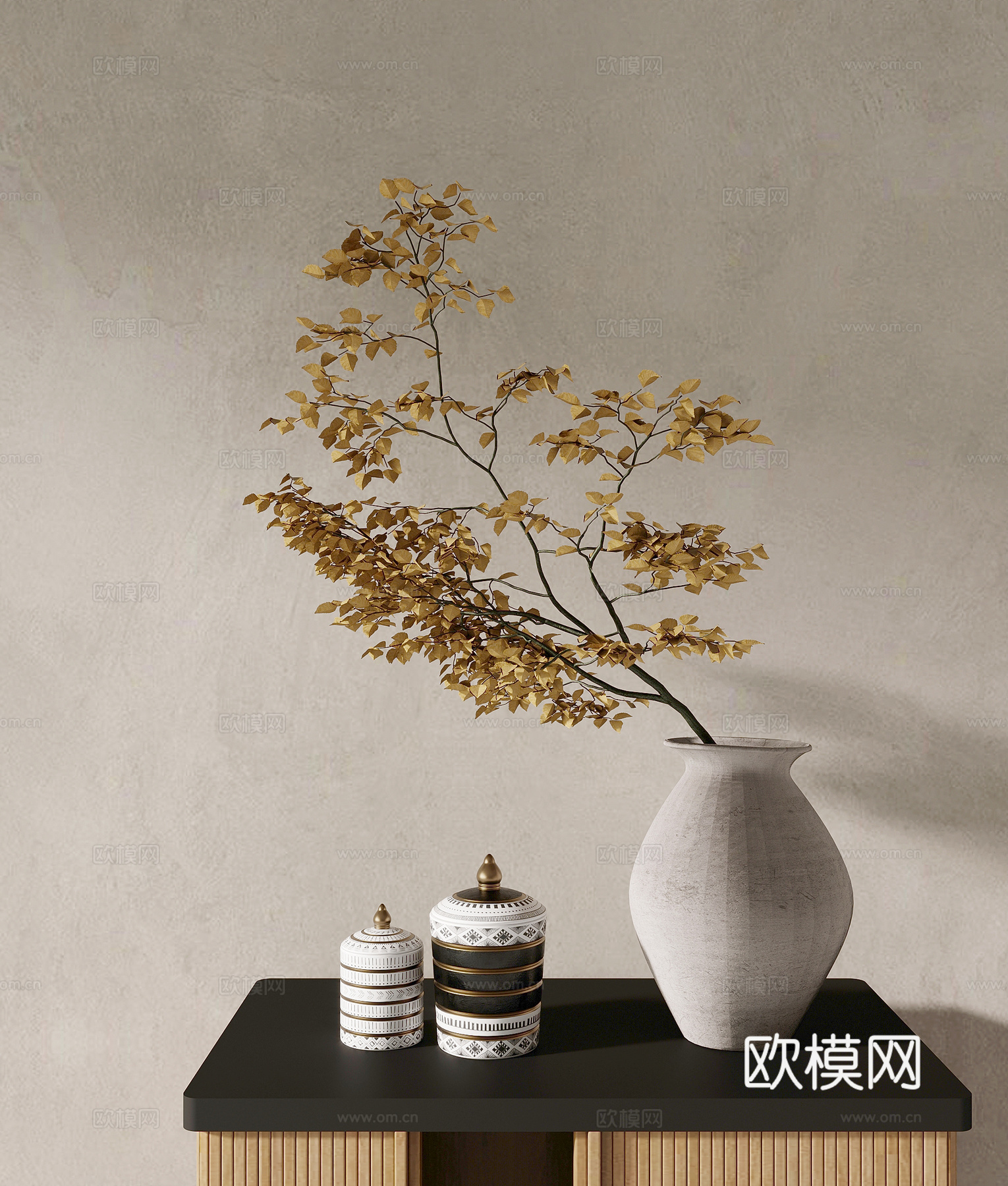 花瓶 新中式花艺 陶罐花瓶su模型