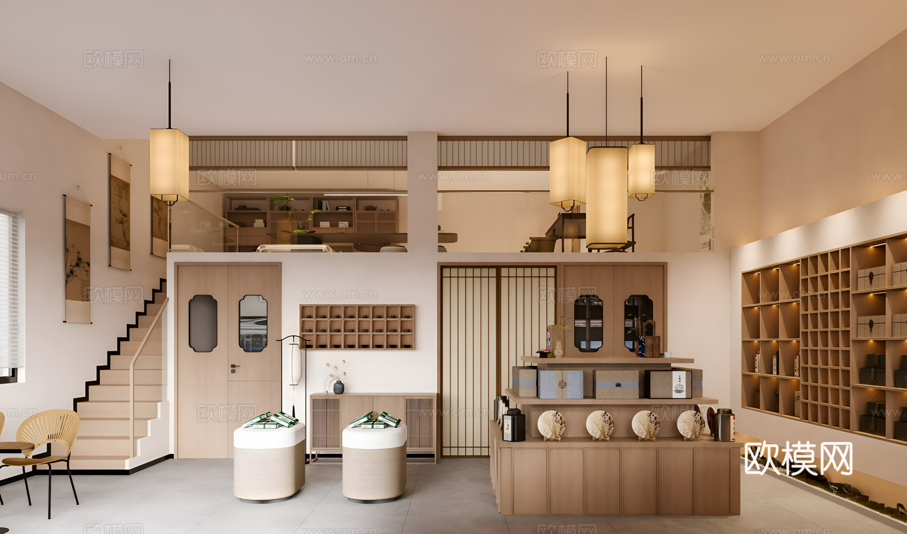 原木新中式茶叶店 特产 食品店3d模型
