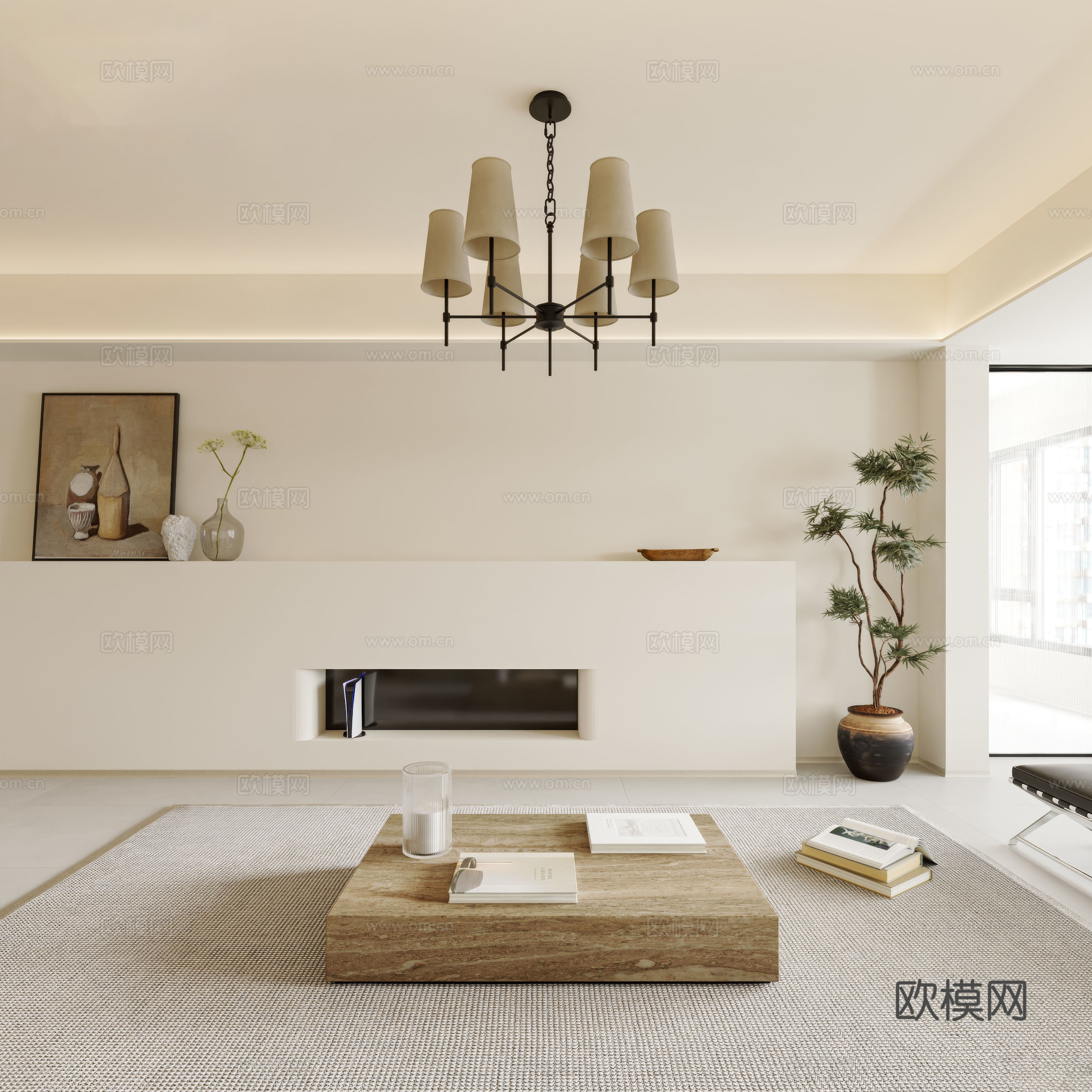 现代简约家居客厅 现代极简客厅 横厅客厅 黑白灰客厅 沙发3d模型