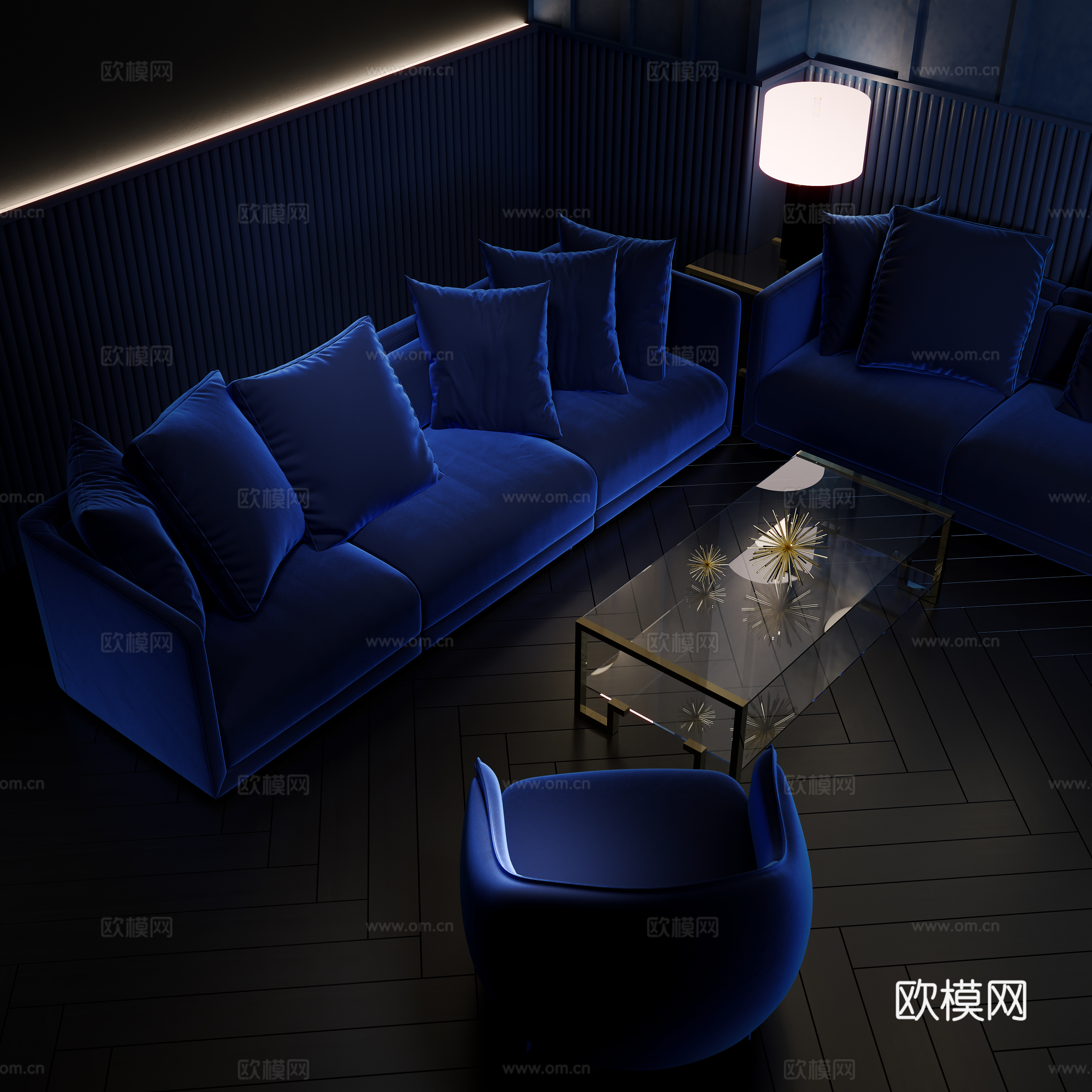 蓝色现代沙发 3d模型3d模型