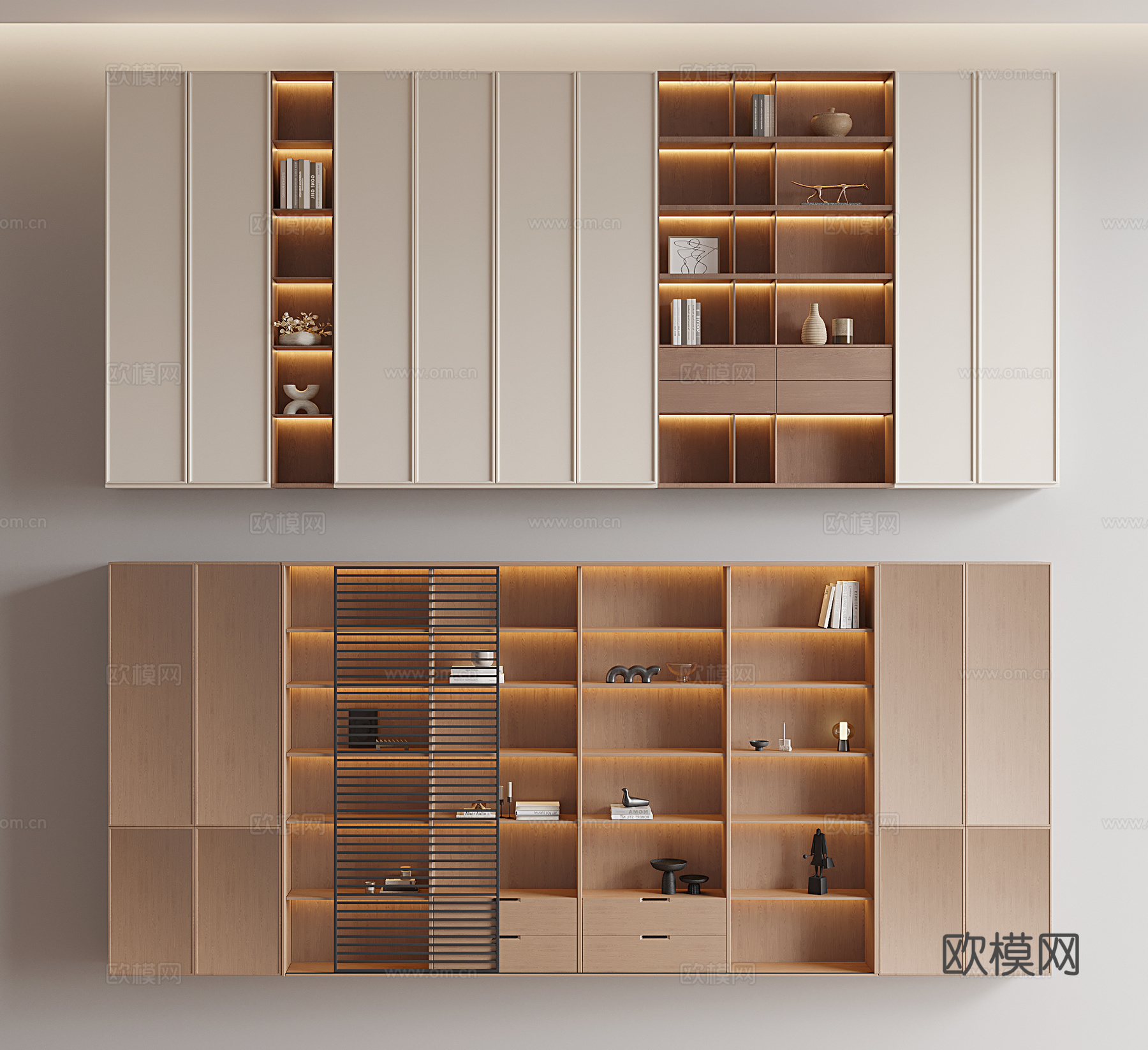 侘寂中古风书柜3d模型