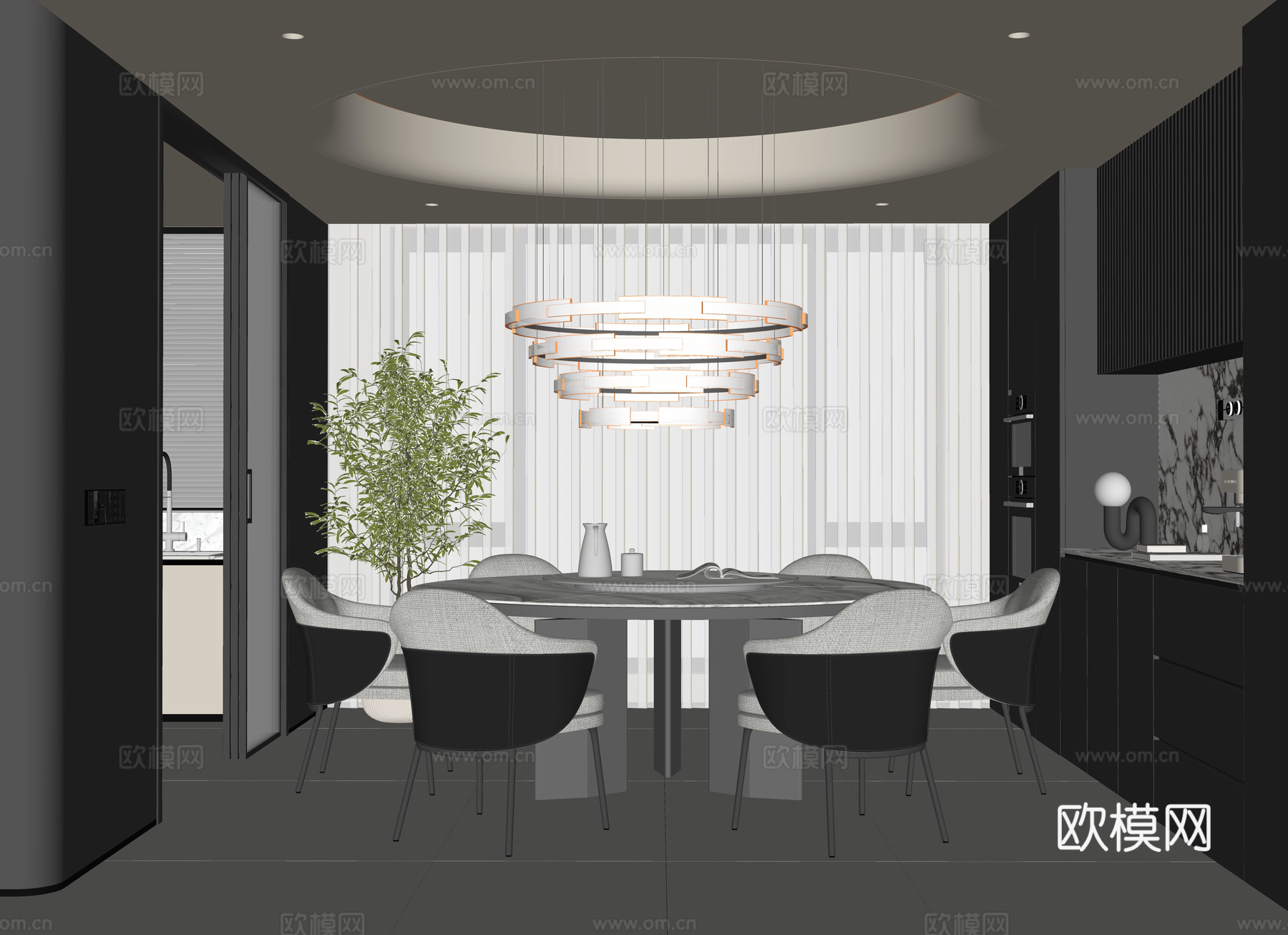 现代意式餐厅su模型