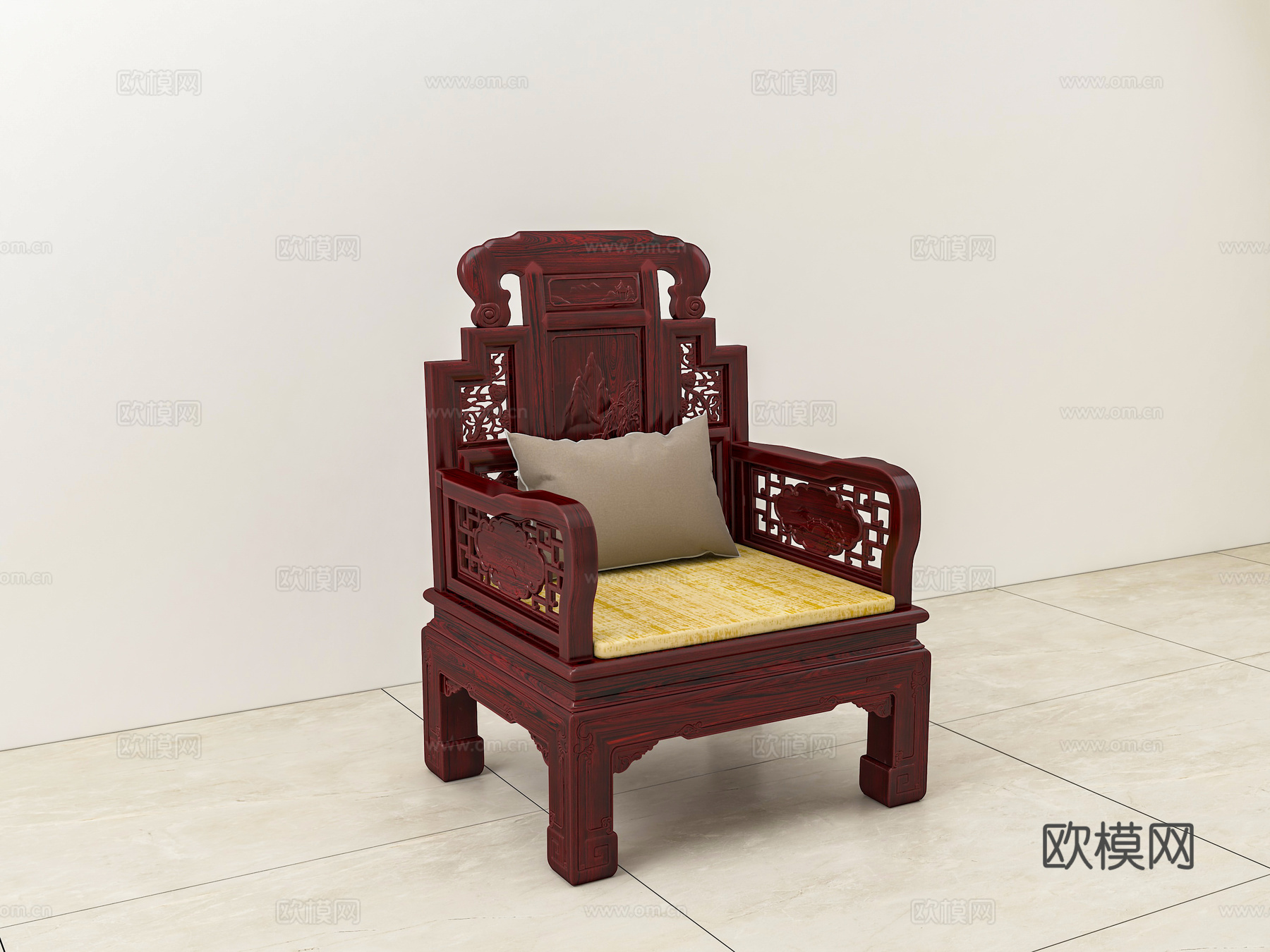 中式直腿沙发 雕花 红木实木3d模型