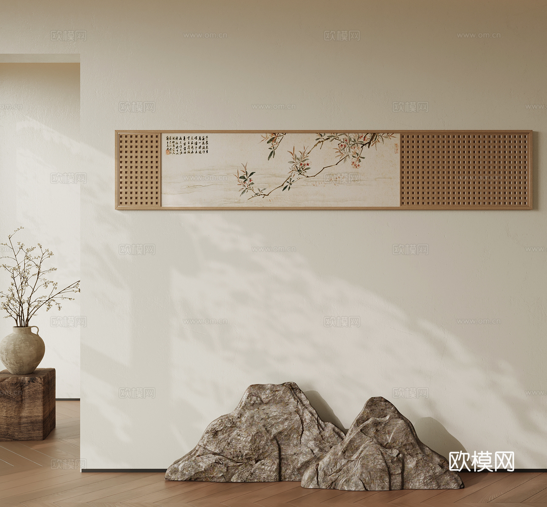 装饰画 新中式装饰画 花瓶摆件su模型