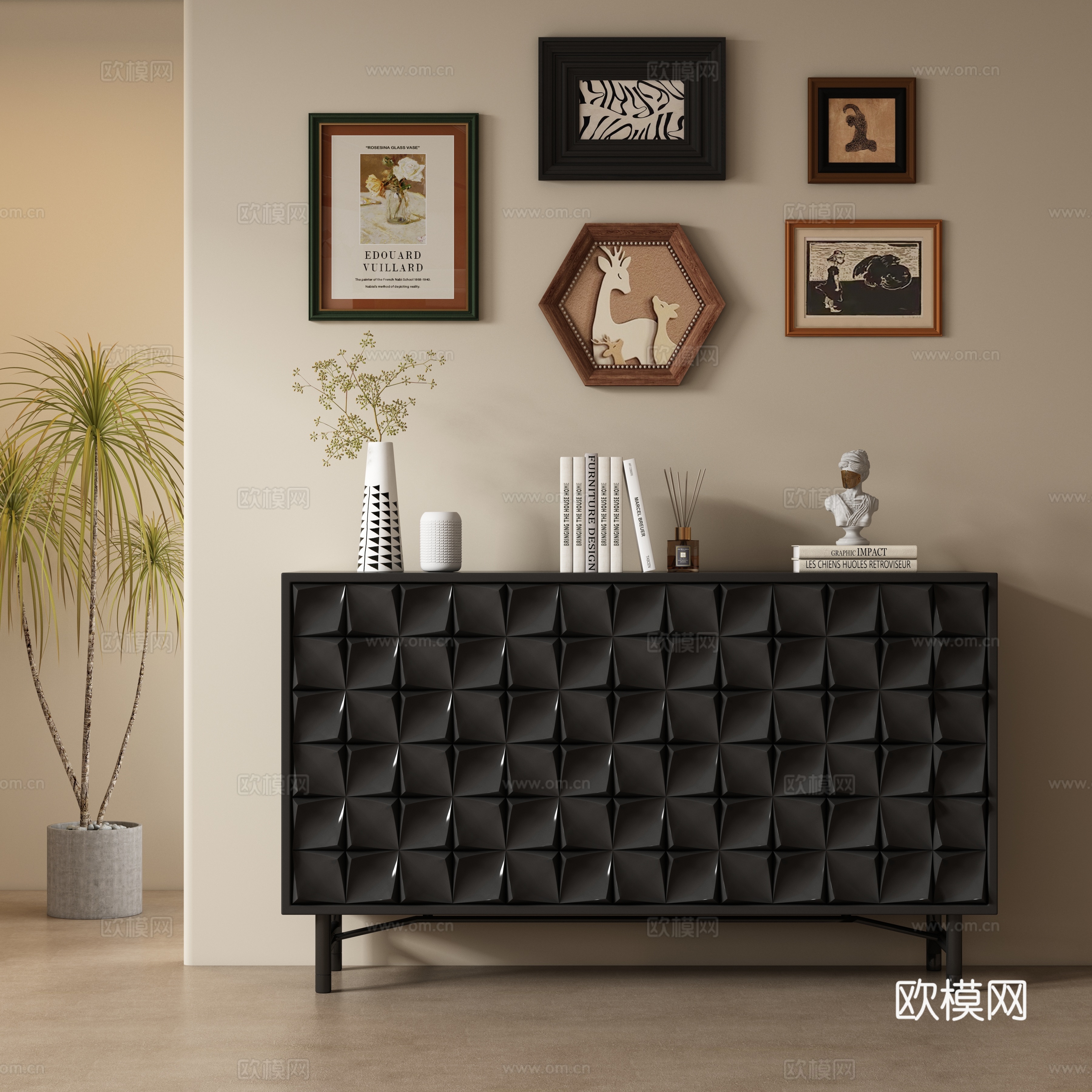 现代中古风玄关柜 边柜su模型