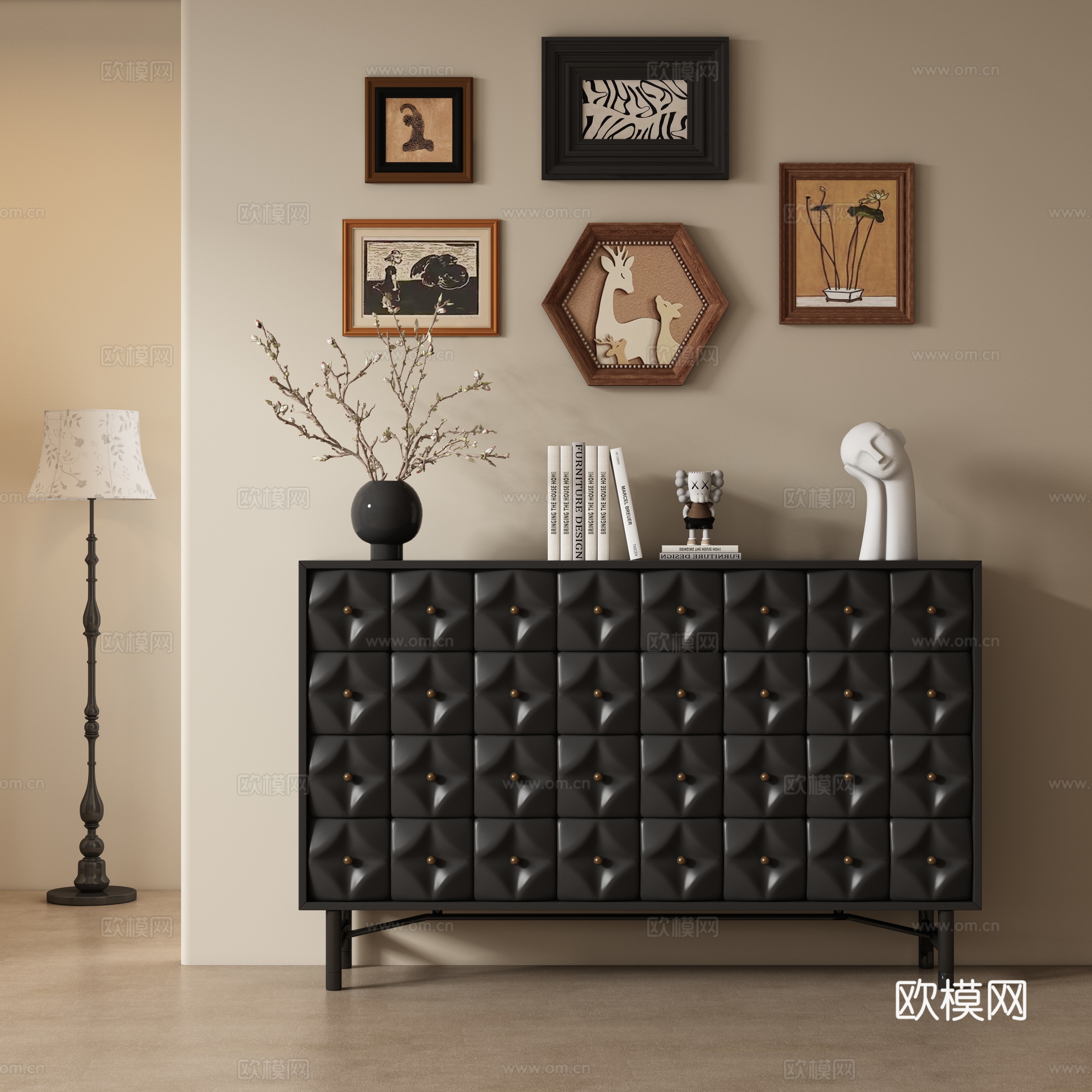 现代中古风玄关柜 边柜su模型