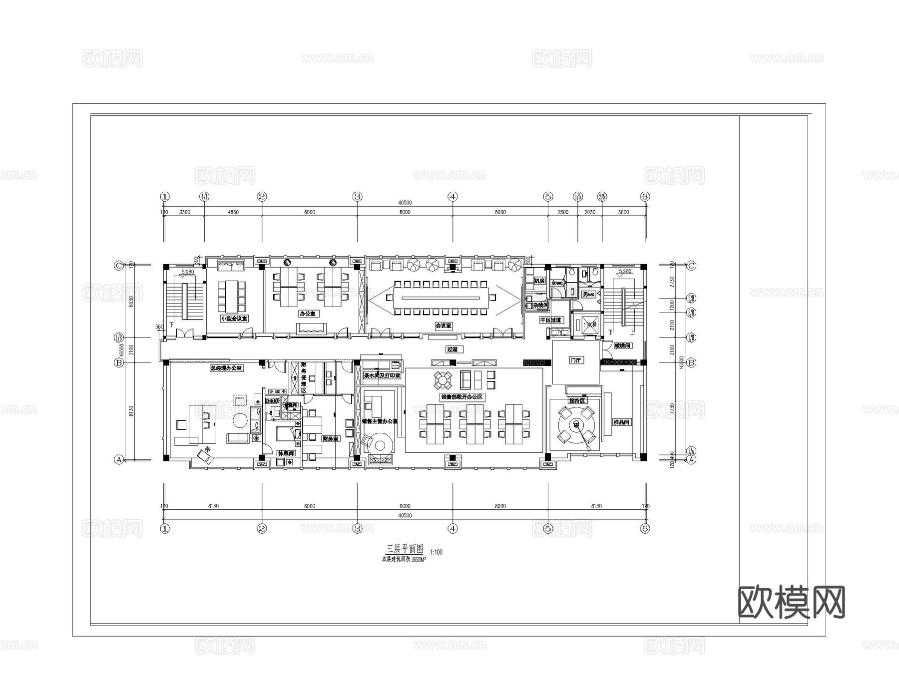 销售办公室平面布置图cad施工图