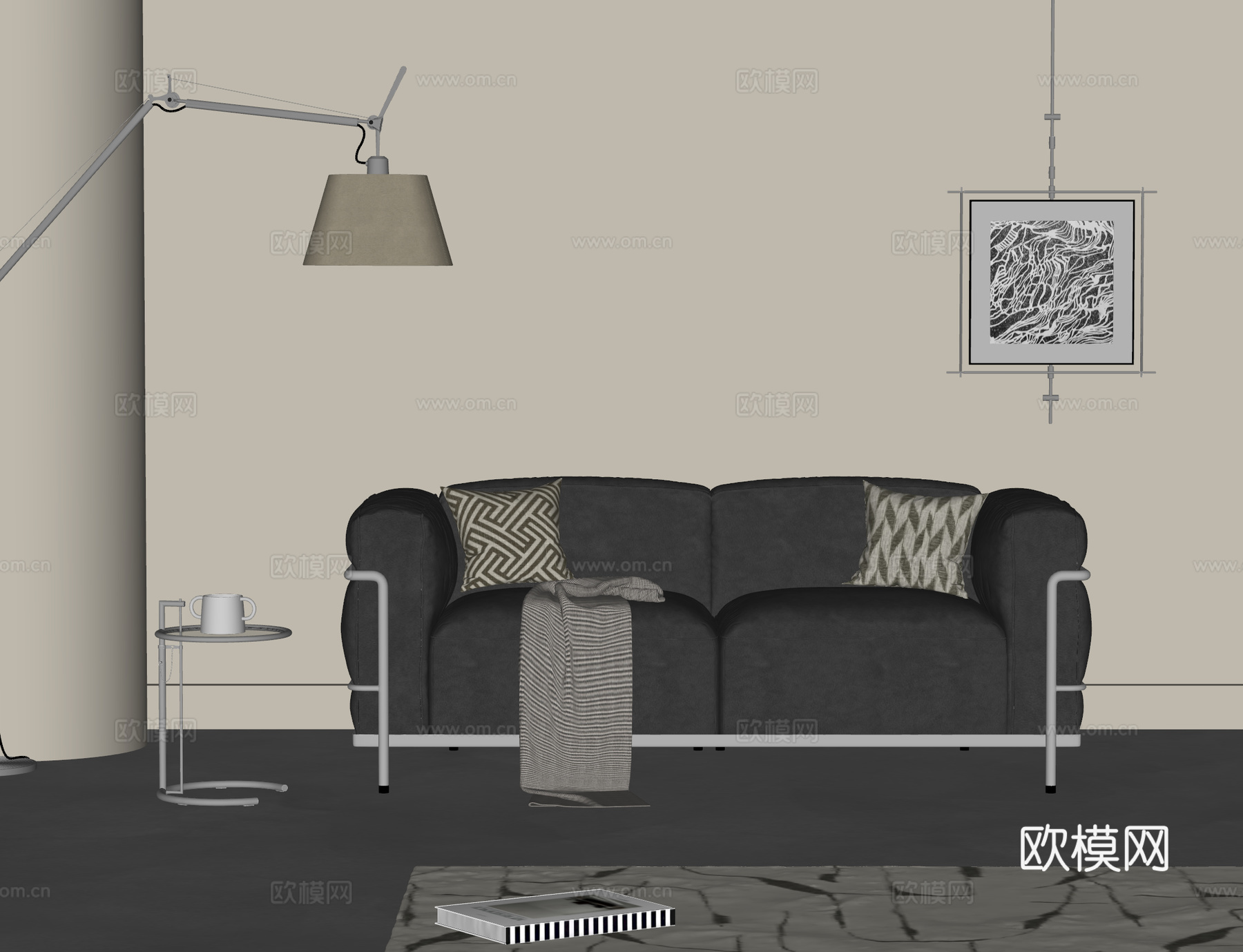 cassina 现代双人沙发 中古风双人沙发 极简沙发su模型