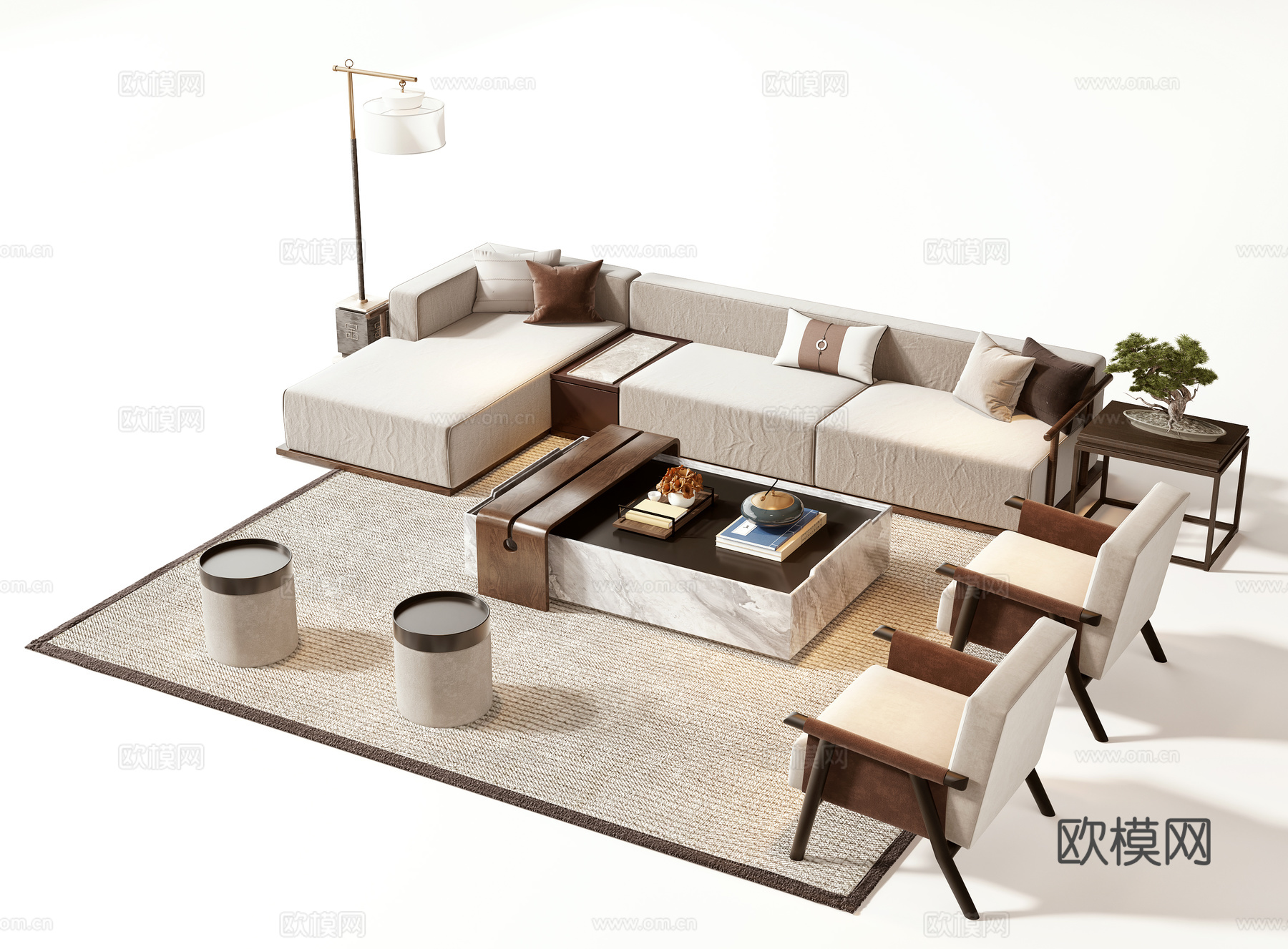 新中式沙发茶几组3d模型