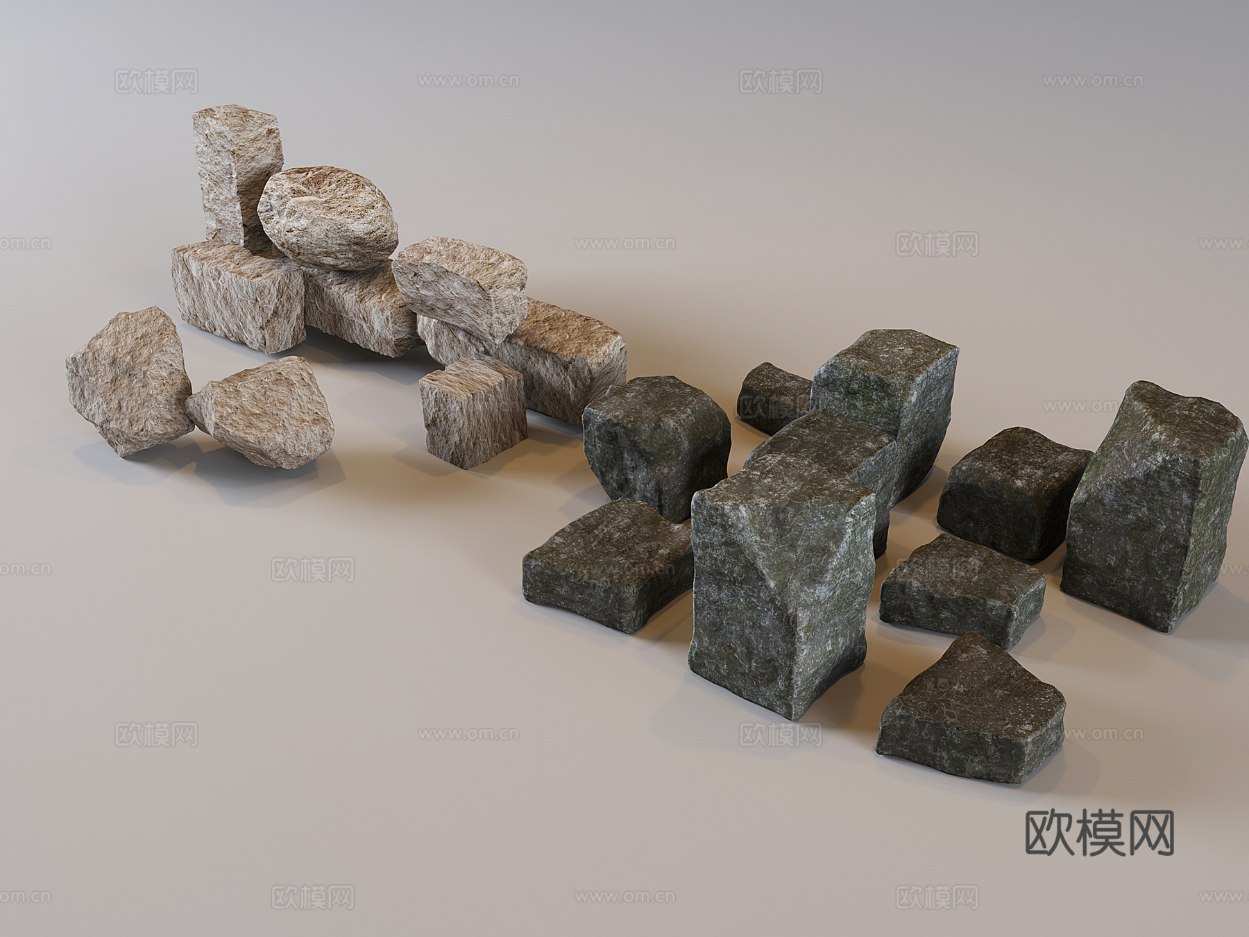 现代石头石块条石 景石方石石墩石凳3d模型