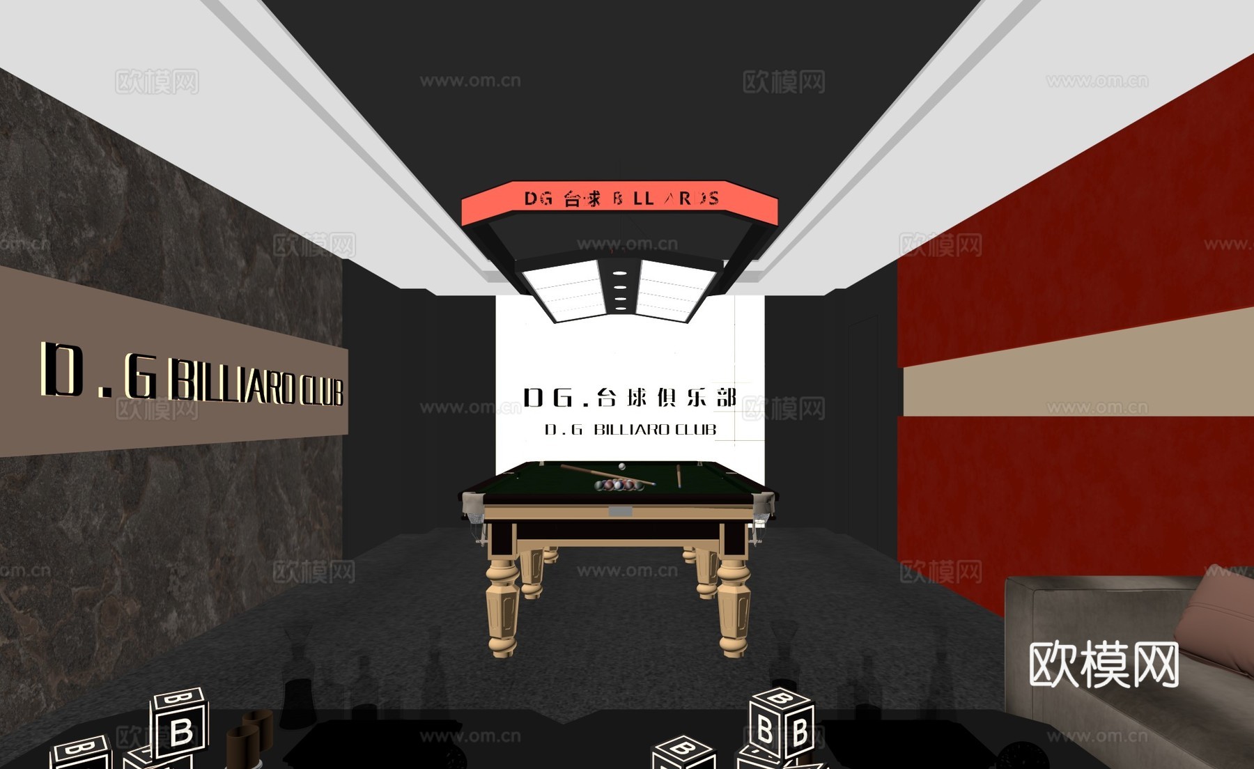 台球室包房su模型