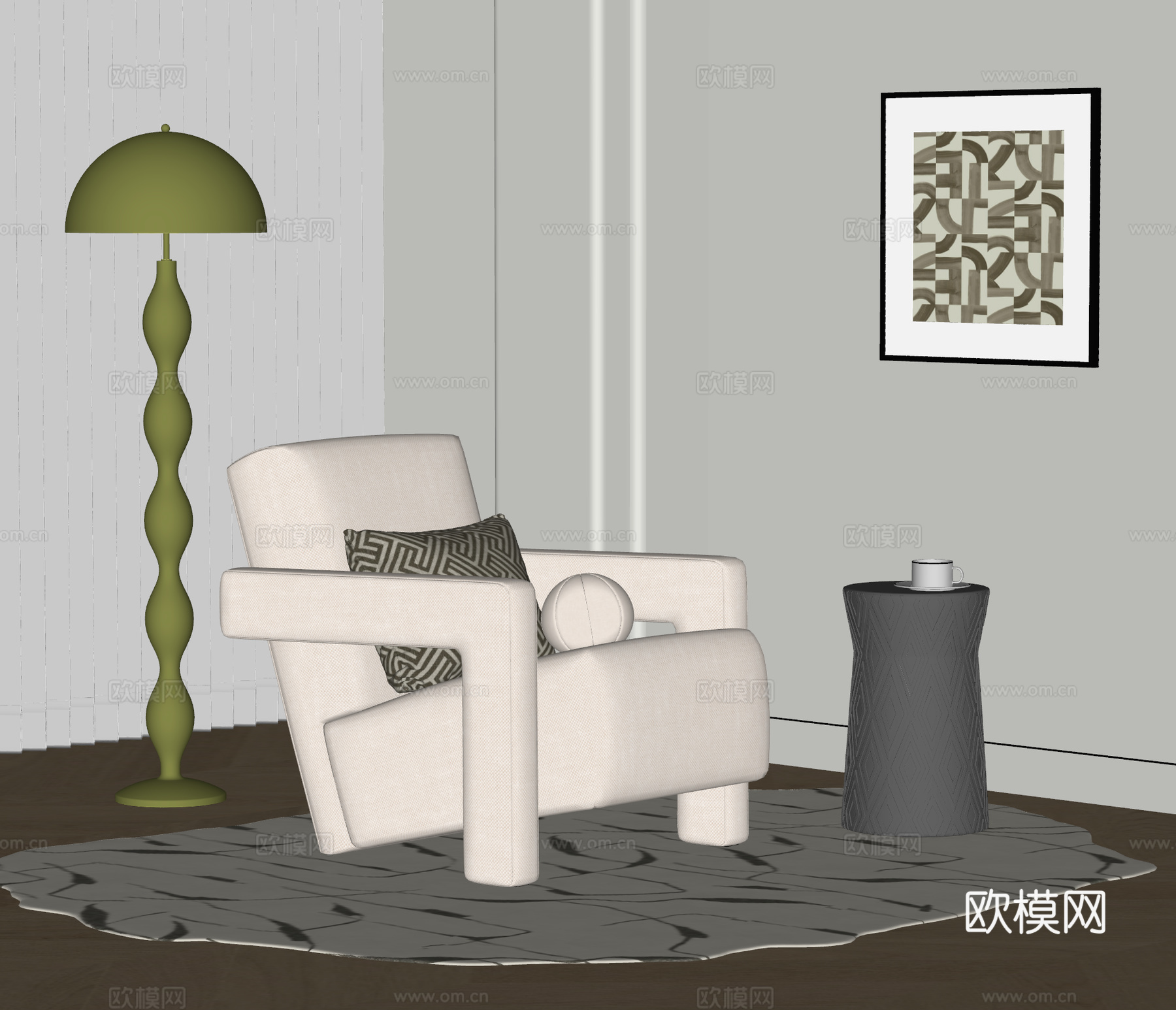 CASSINA 现代单人沙发 休闲椅 休闲沙发 乌得勒支椅su模型