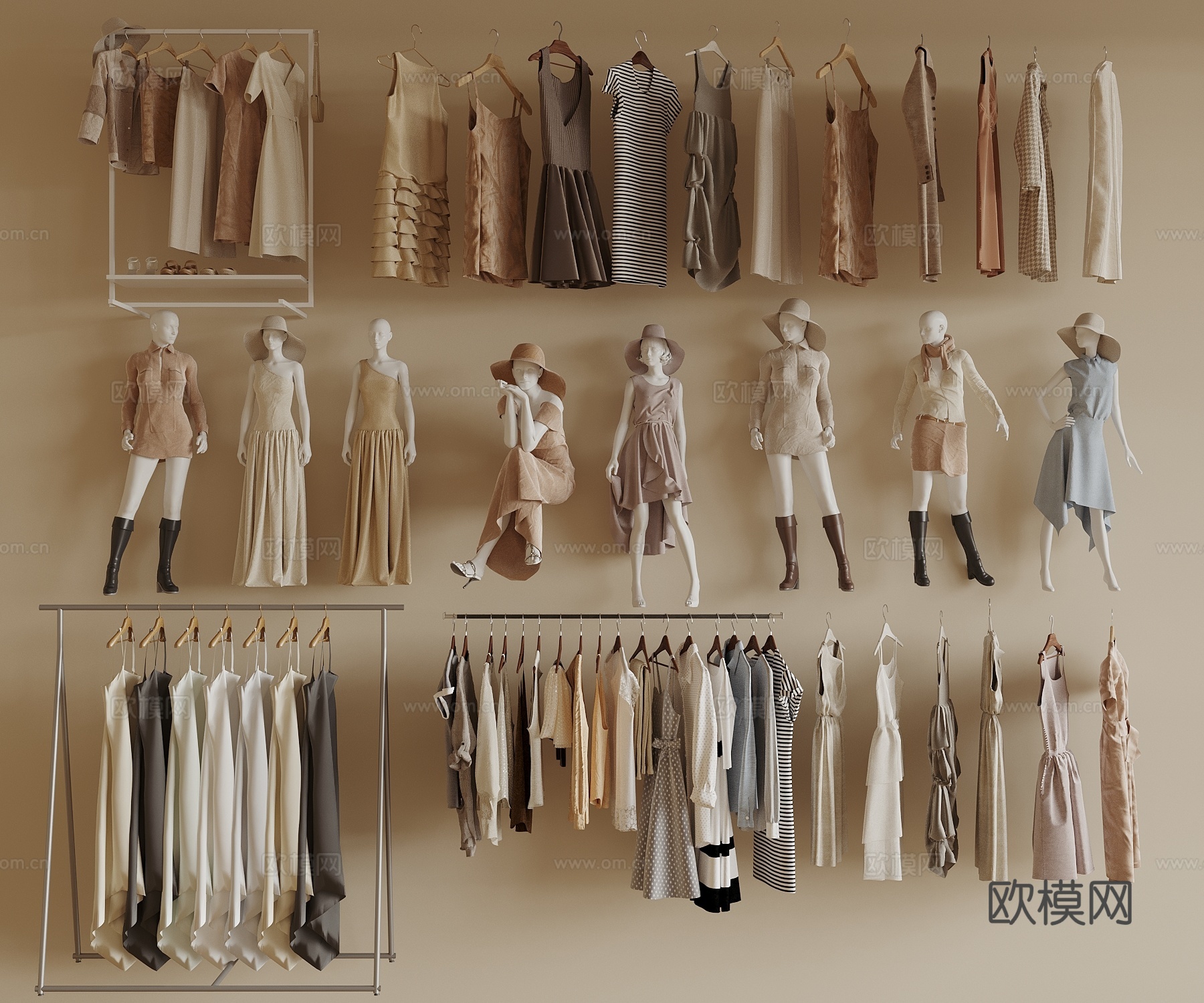 衣服 裙子 服装模特 女装模特 服装店 女装店 衣架3d模型