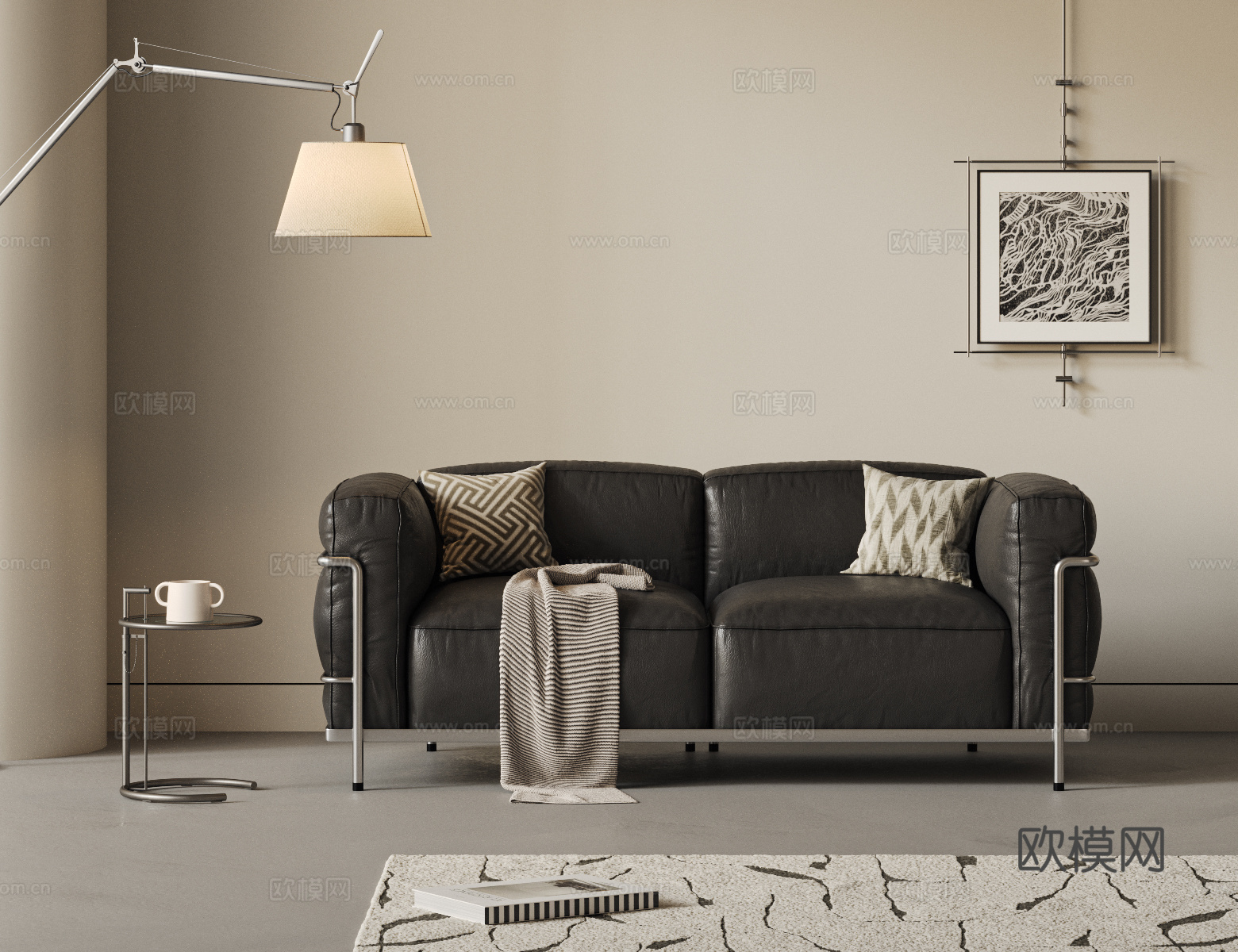 cassina 现代双人沙发 中古风双人沙发 极简沙发su模型