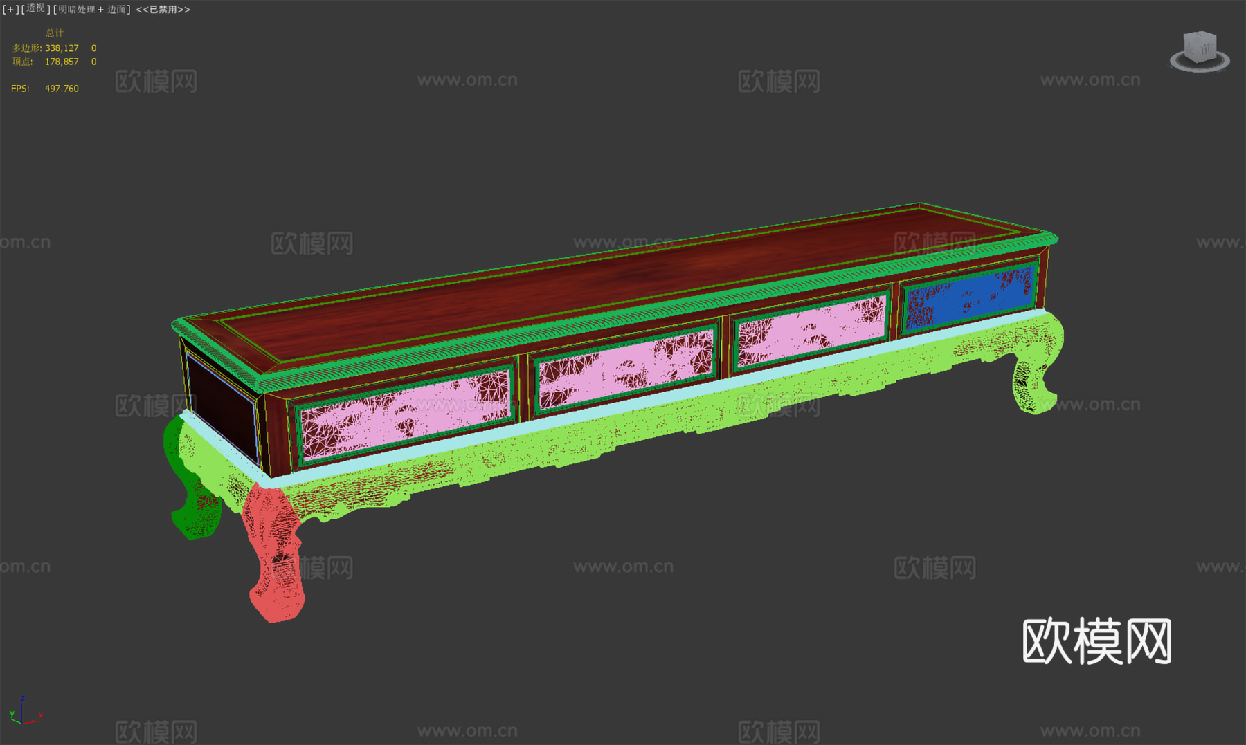 中式电视柜 雕花柜门 实木红木3d模型