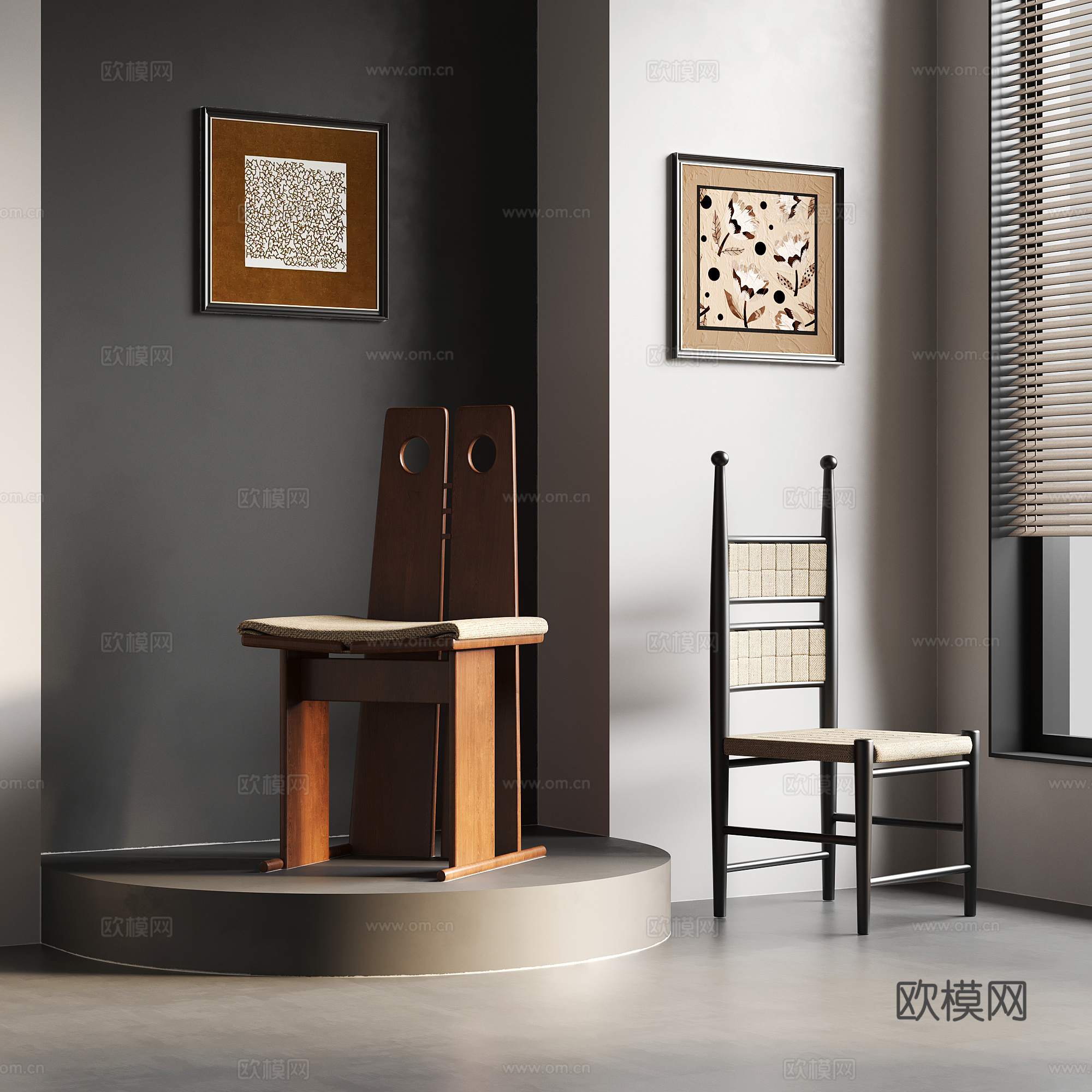 休闲椅 中古风休闲椅 装饰画3d模型