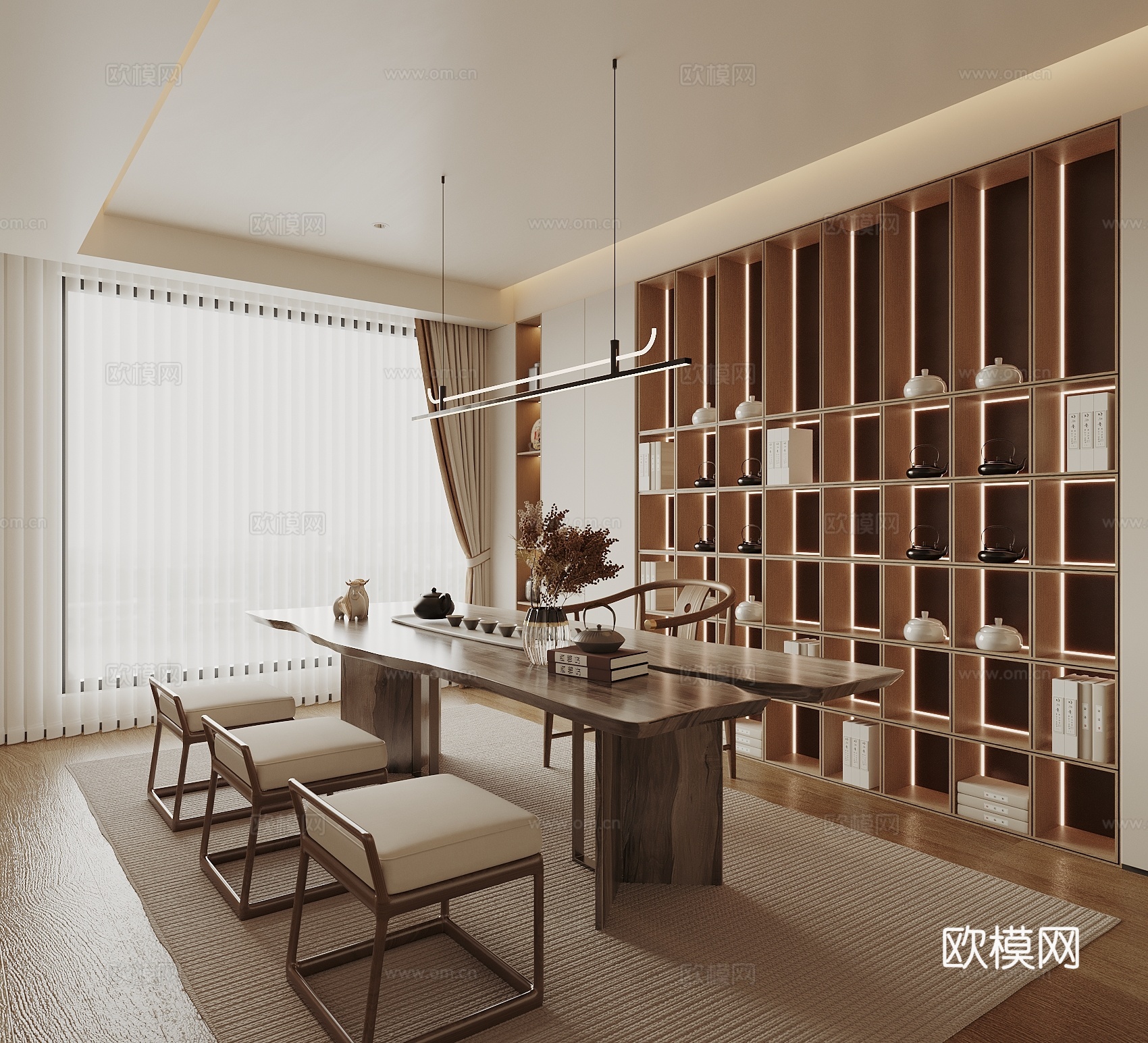 新中式茶室 茶桌椅 茶柜3d模型