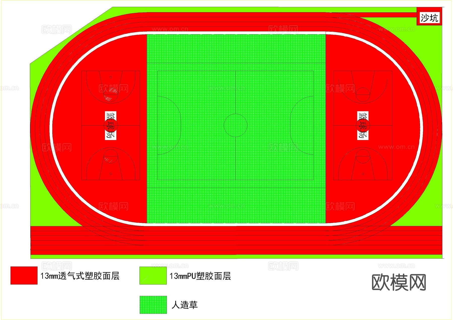学校塑胶跑道施工图cad施工图