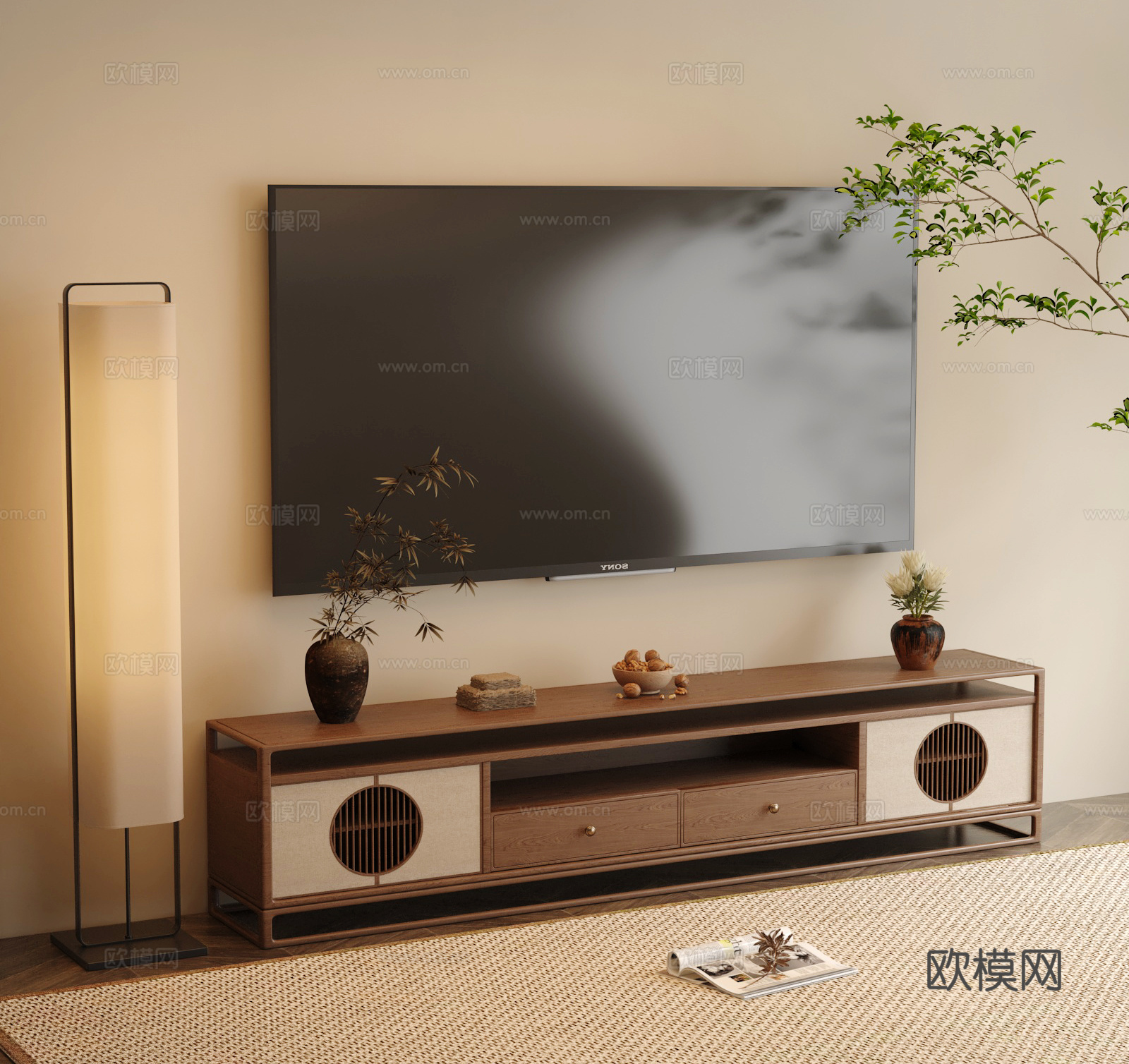 新中式电视柜电视机落地灯3d模型