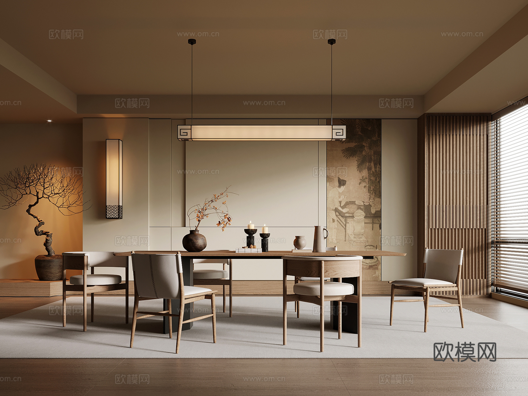 餐厅 宋式餐厅 餐桌椅组合su模型