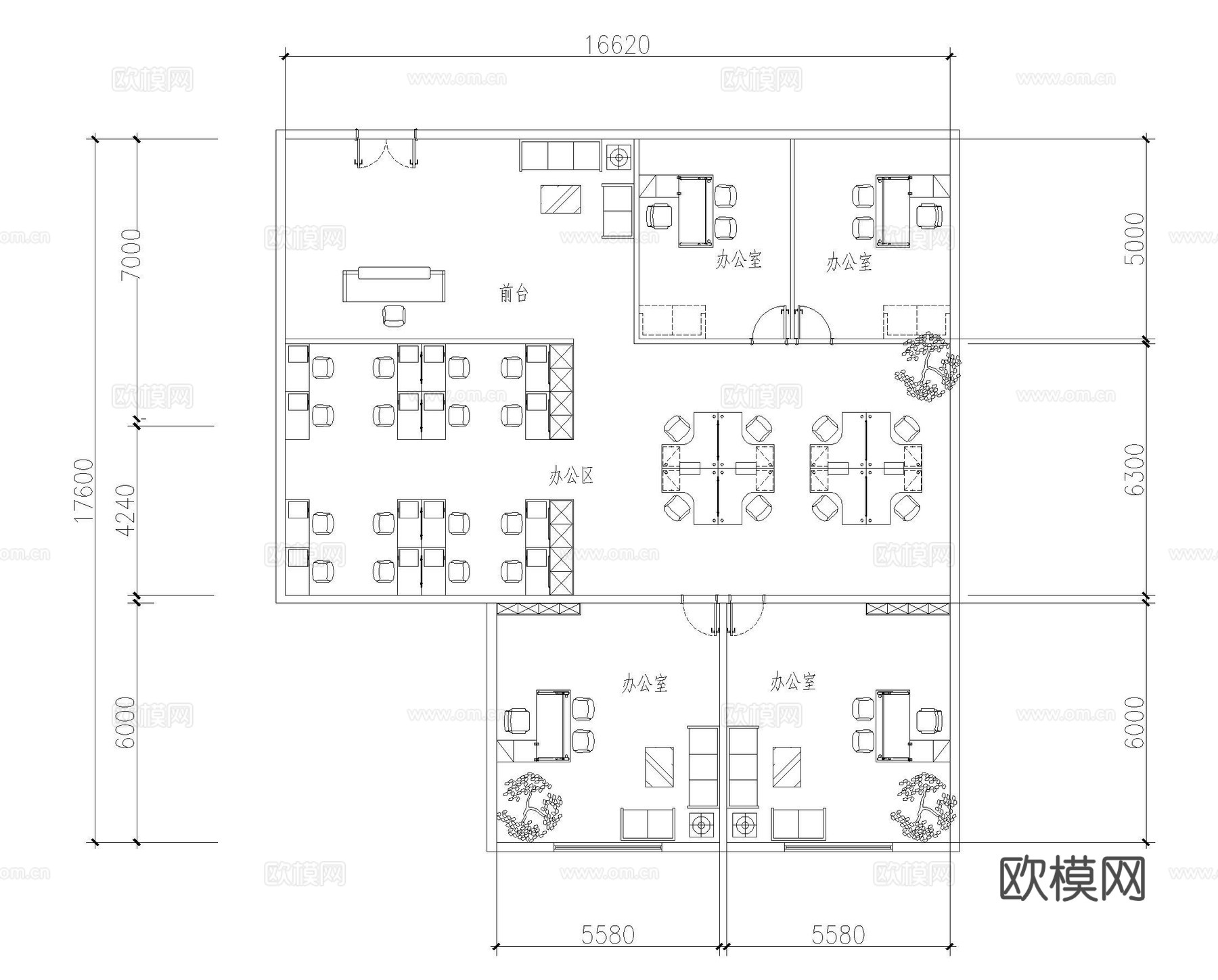 业务公司办公室平面布置图cad施工图
