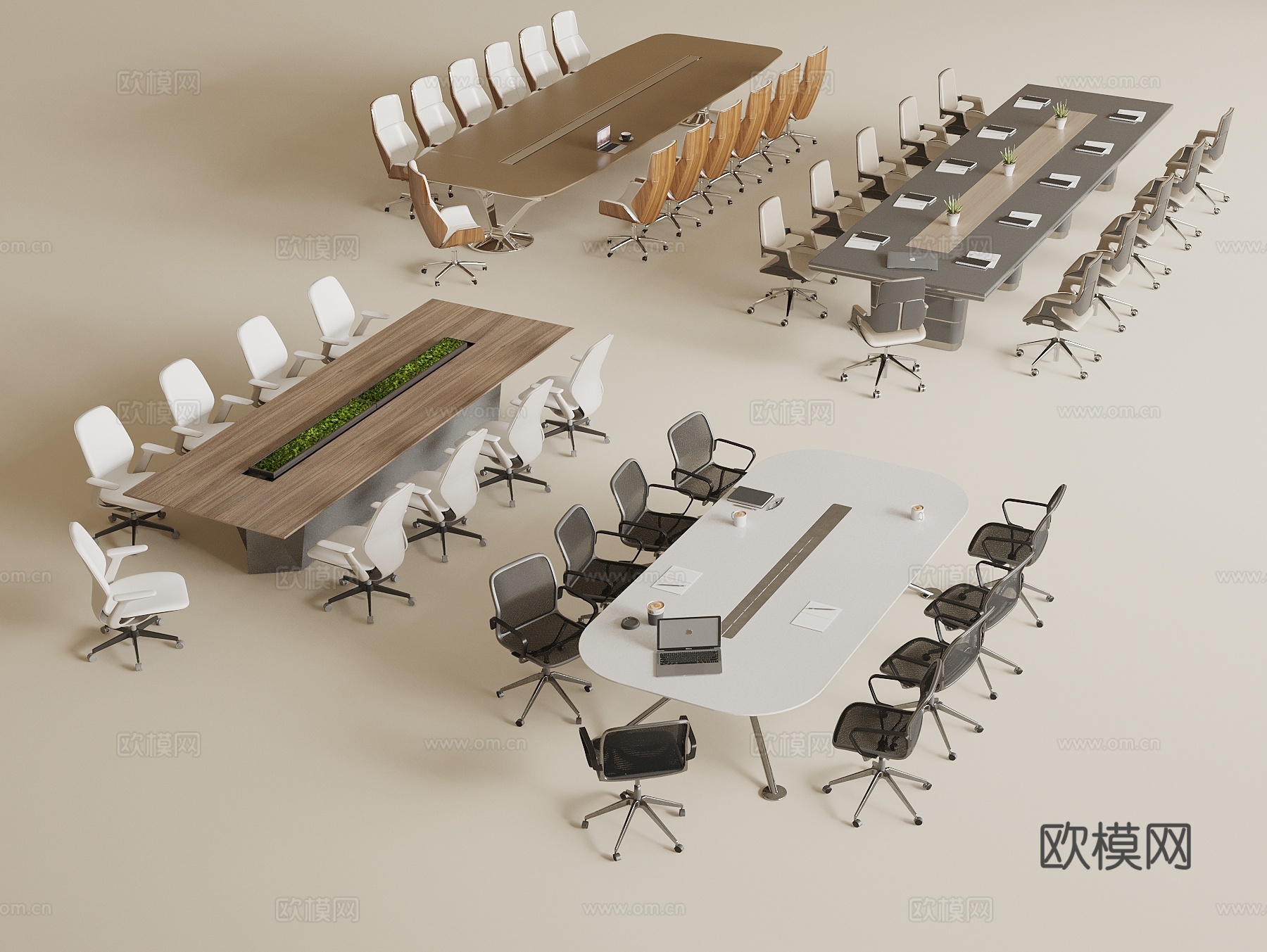 现代会议室桌椅3d模型下载