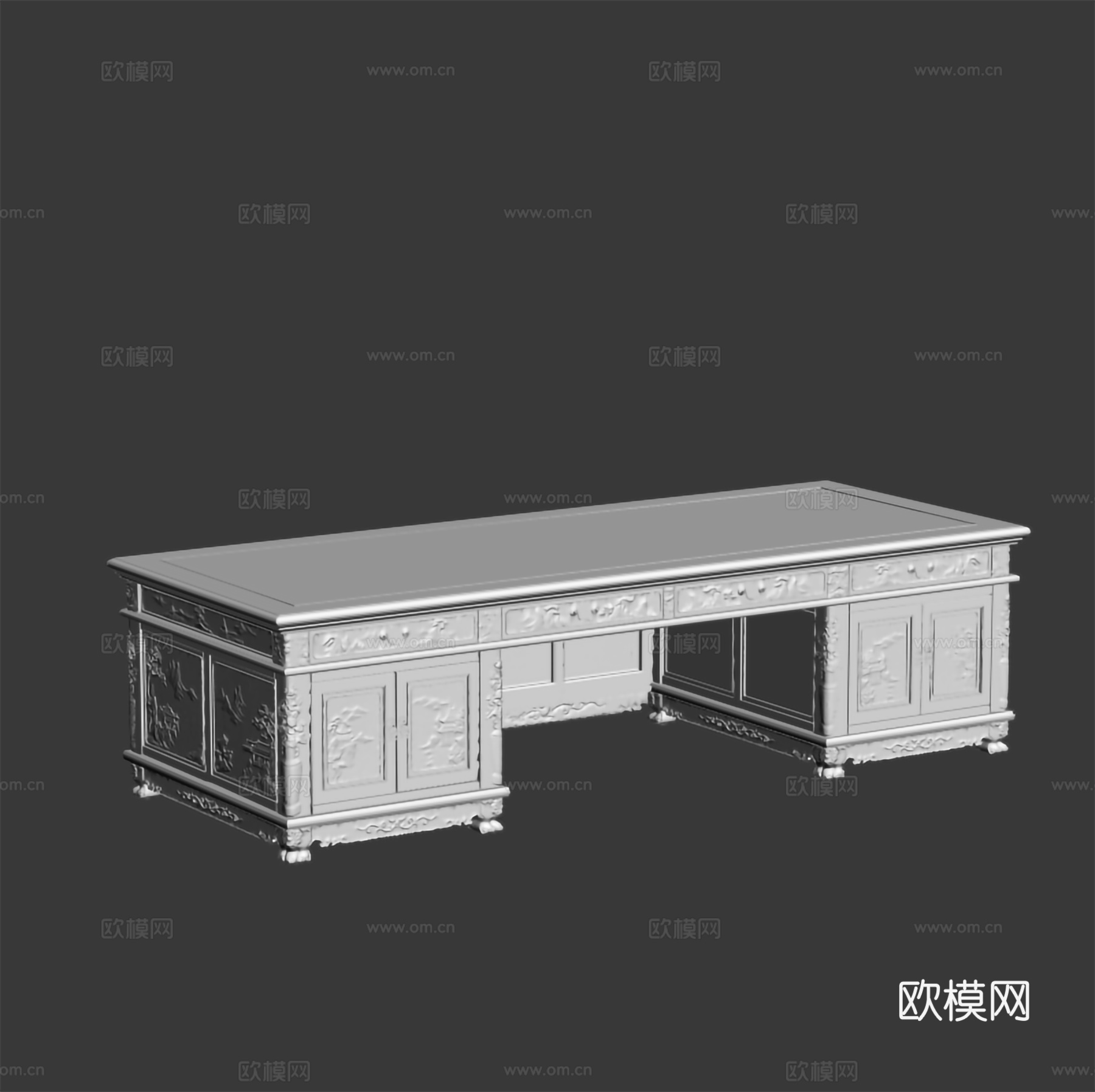 中式班台 老板台 雕花门板  办公桌 实木红木3d模型