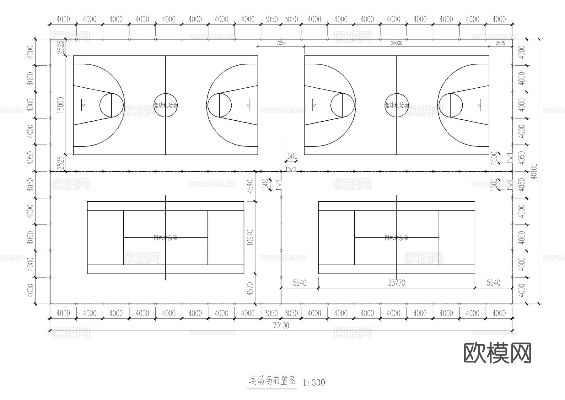 标准篮球场网球场施工图cad施工图