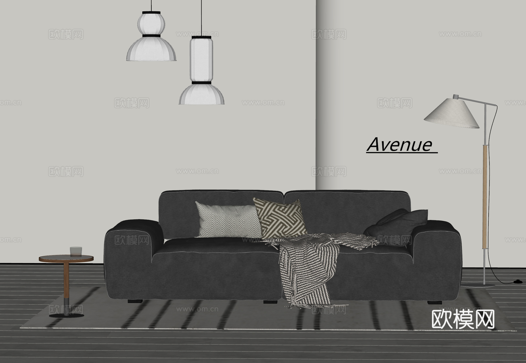 Avenue 现代双人沙发 中古风双人沙发 大黑牛沙发  皮su模型