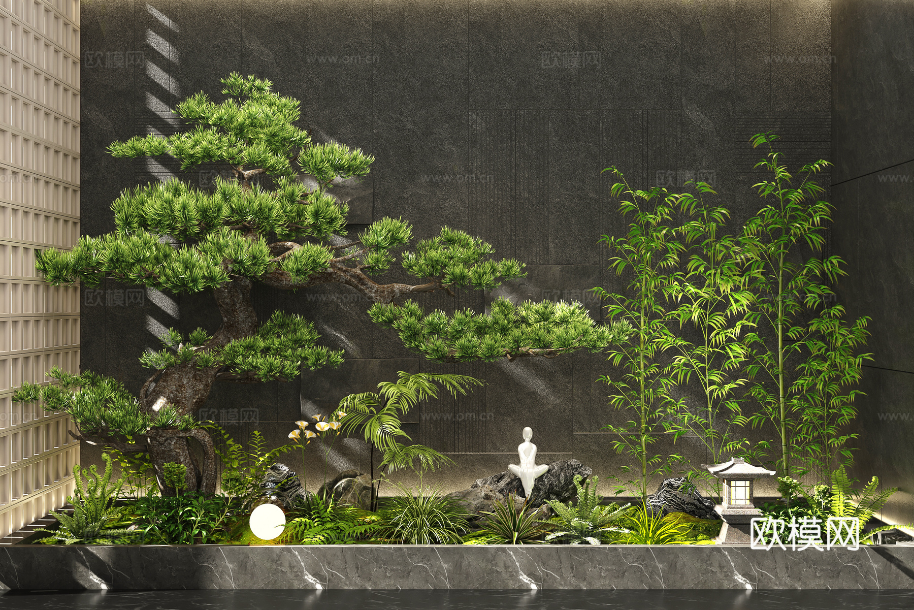 新中式室内景观 景观造景 植物景观 景观树 松树 庭院景观3d模型