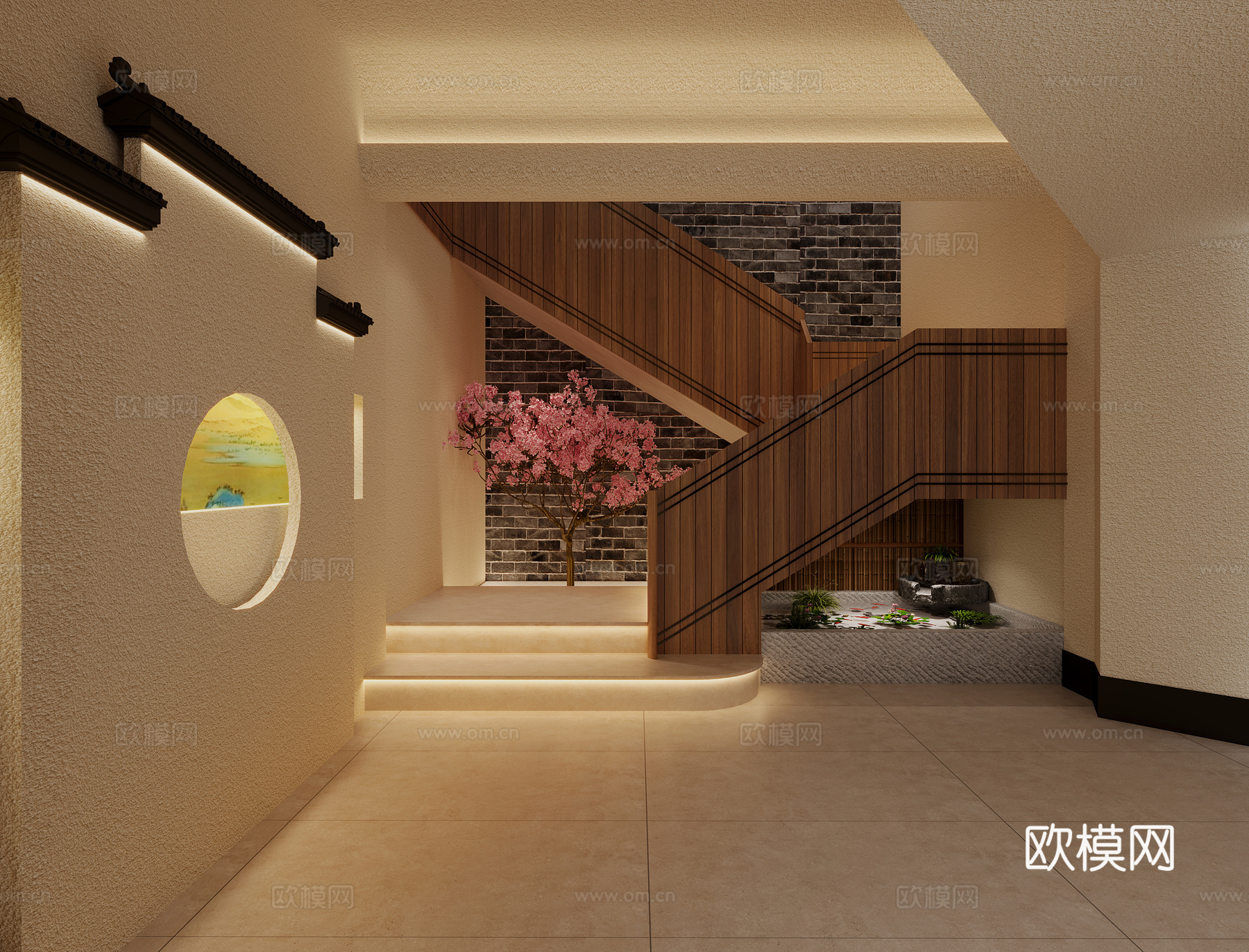 中式土菜馆 前台  楼梯端景 收银台3d模型
