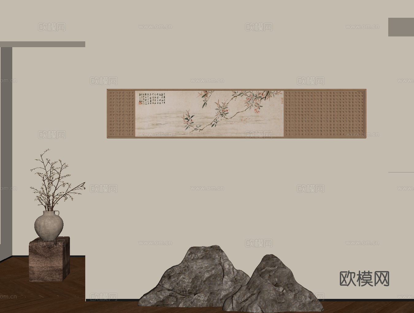 装饰画 新中式装饰画 花瓶摆件su模型