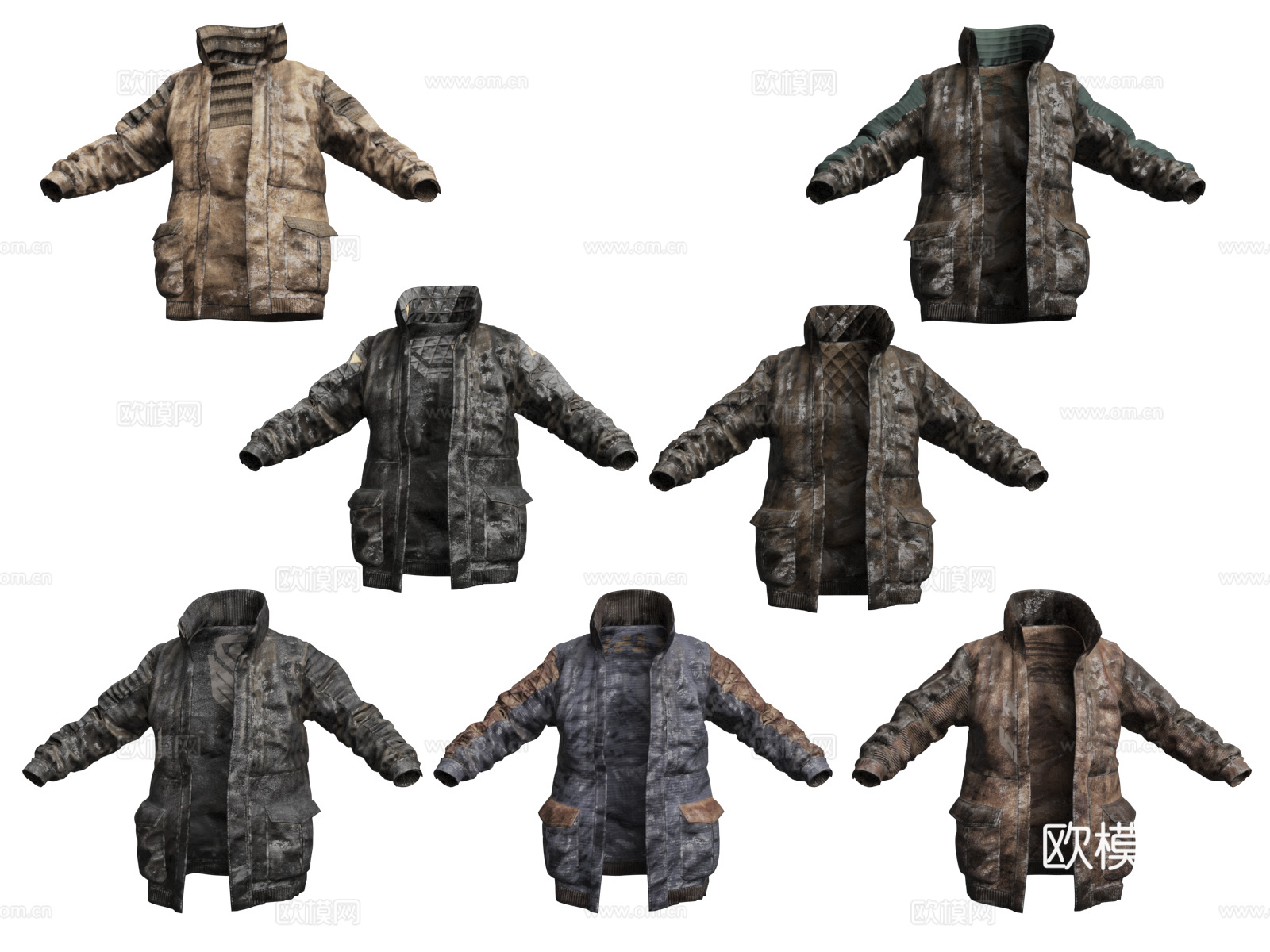 长夹克 赛博朋克风格 服装装饰道具 末日科幻 废土风格3d模型