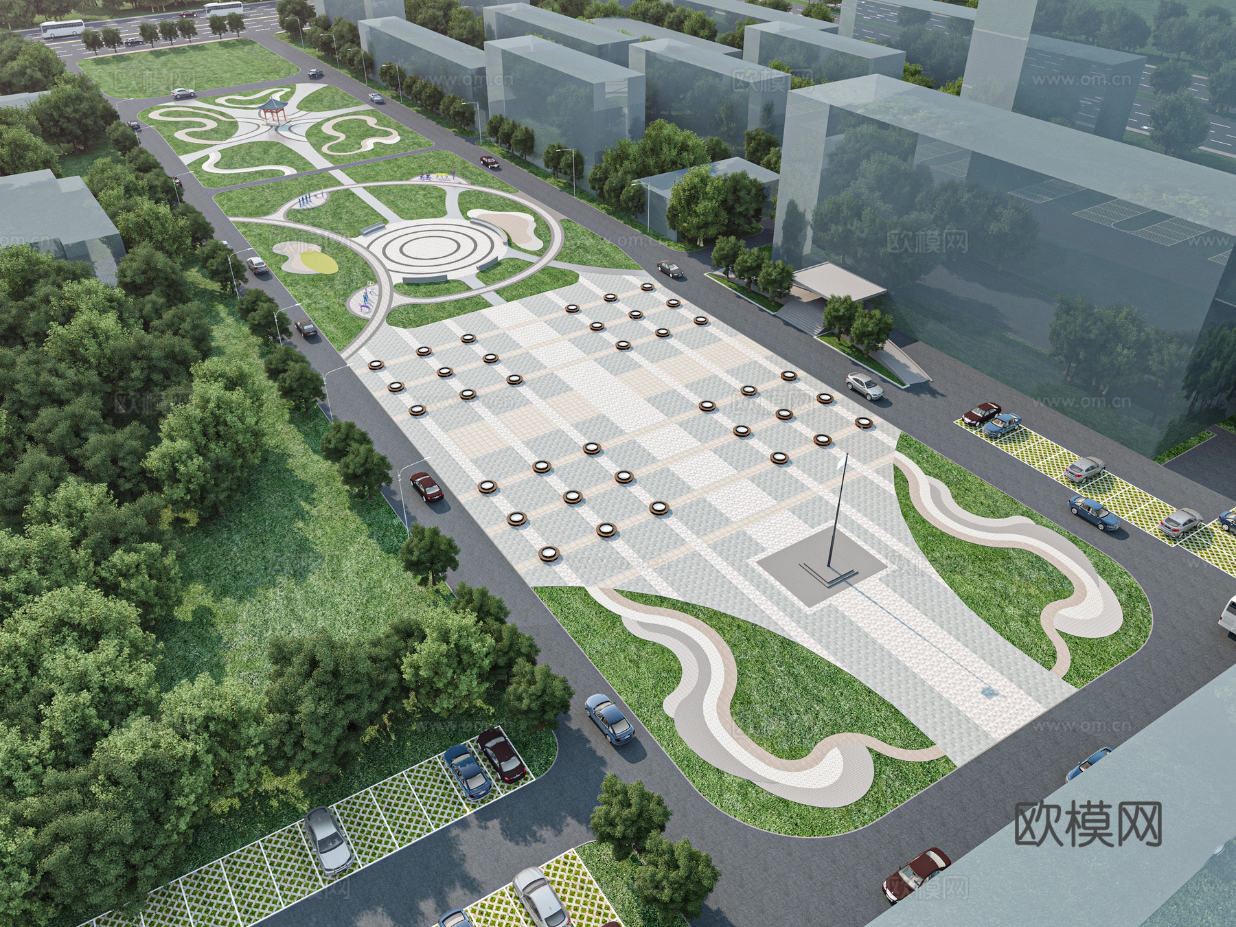 现代公园 广场3d模型