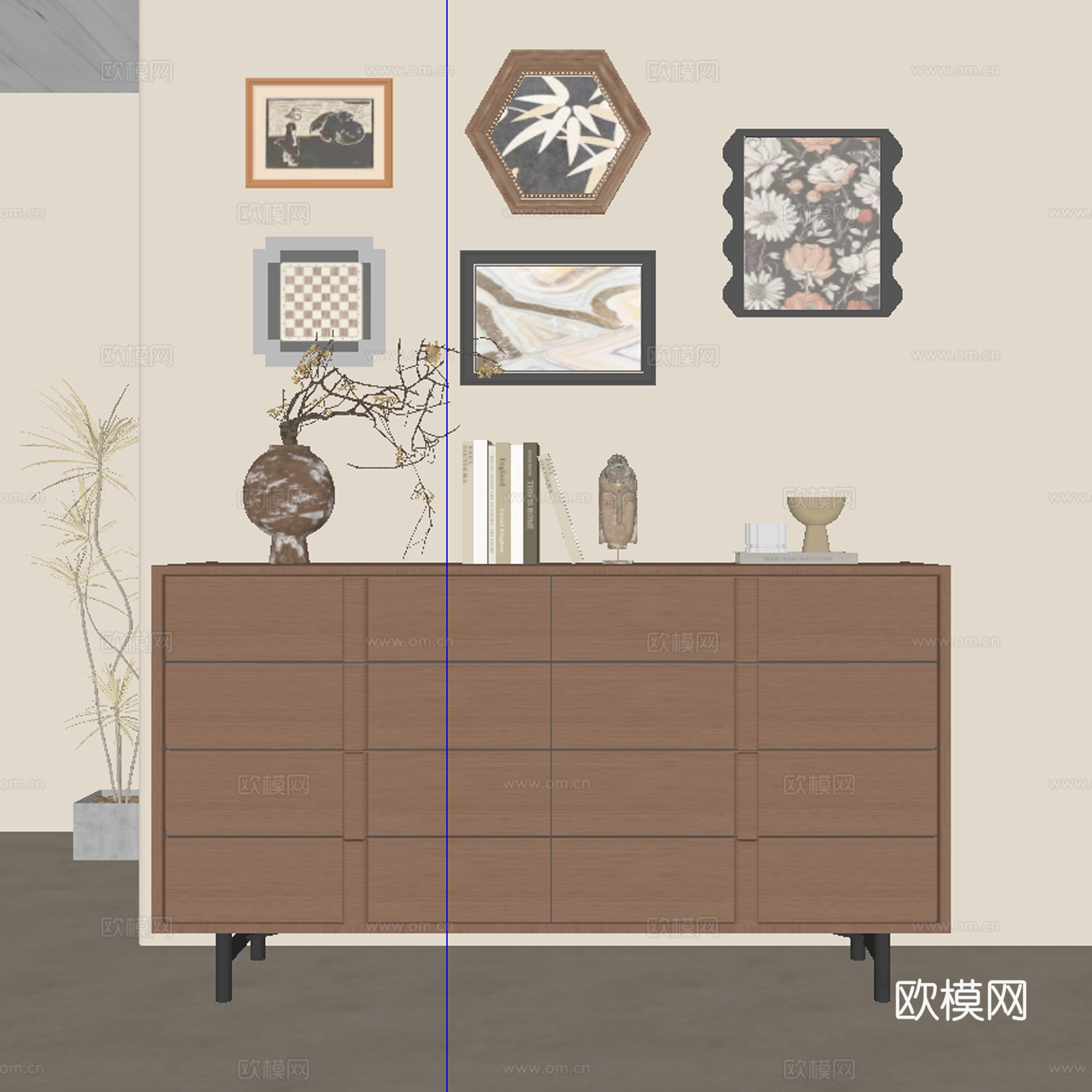 现代中古风玄关柜 边柜su模型