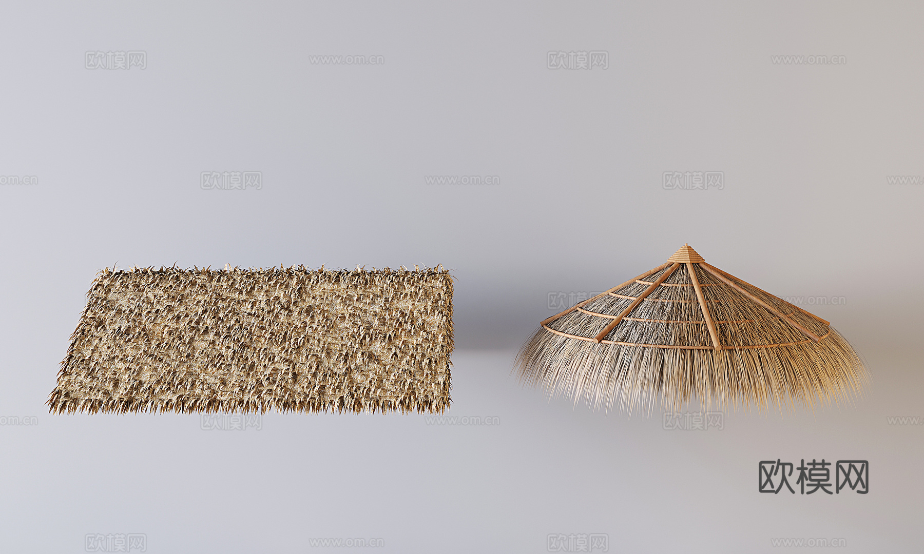 现代茅草屋屋顶 茅草草棚 方形屋顶 圆形屋顶3d模型