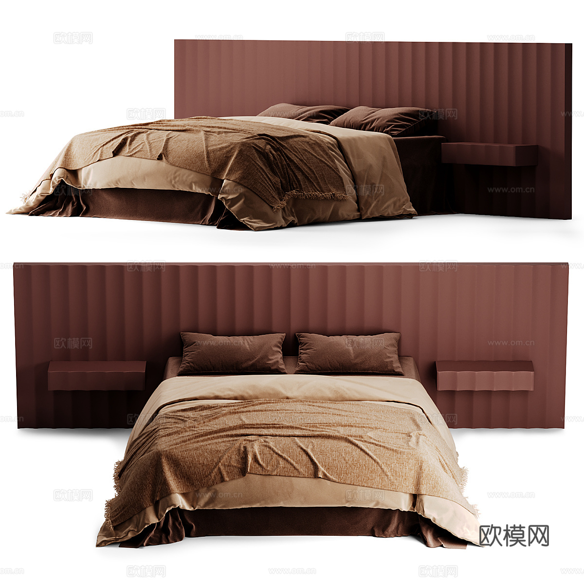 现代意式布艺双人床3d模型