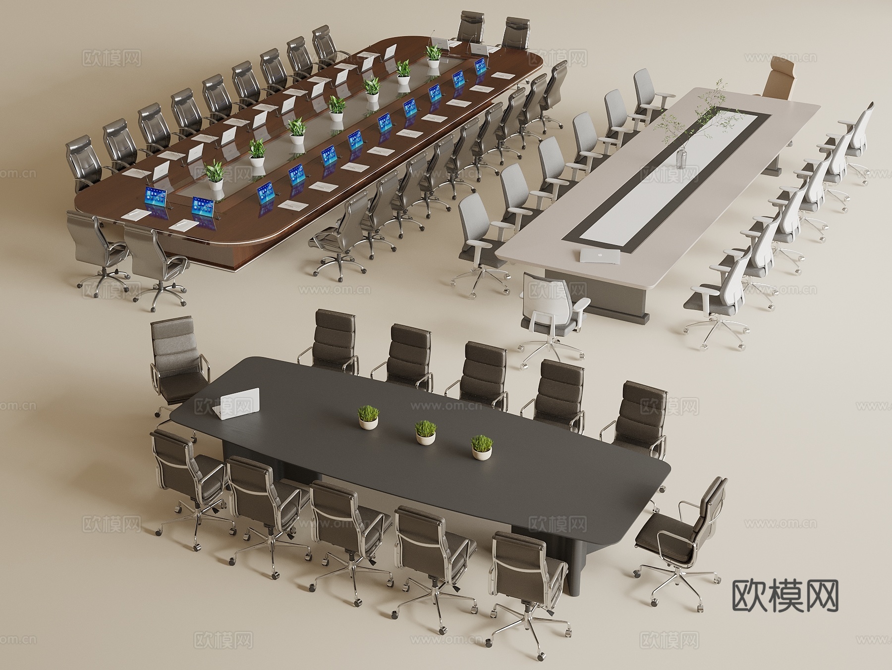 现代会议室桌椅3d模型