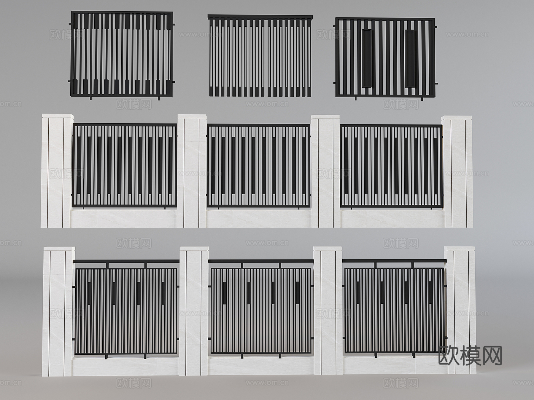 庭院围墙铁艺护栏 栏杆防护栏隔离栏 别墅小区围栏3d模型